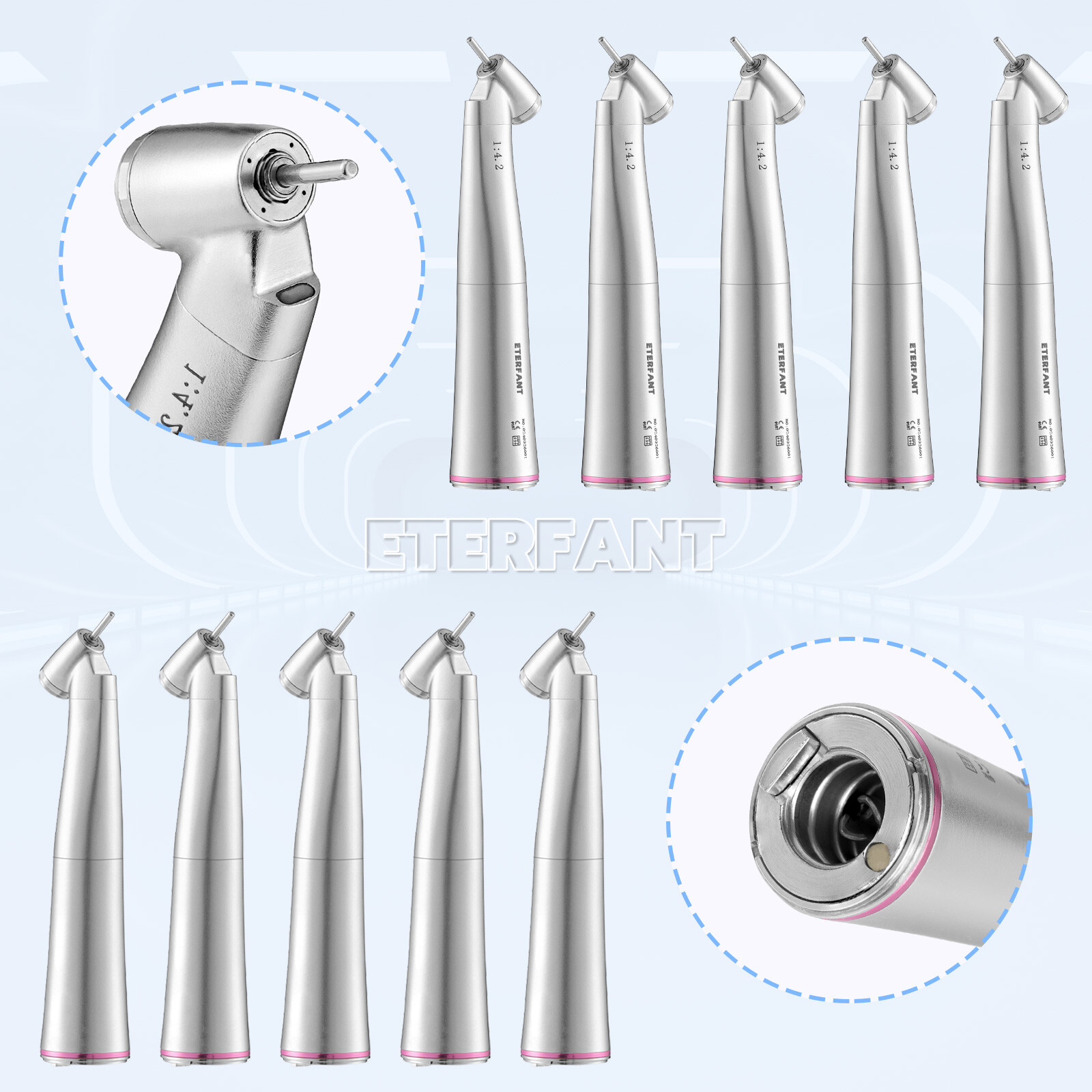 ENTERFANT Dental 1:1/1:4.2/20:1LED Fiber Optic Contra Angle Increasing Handpiece