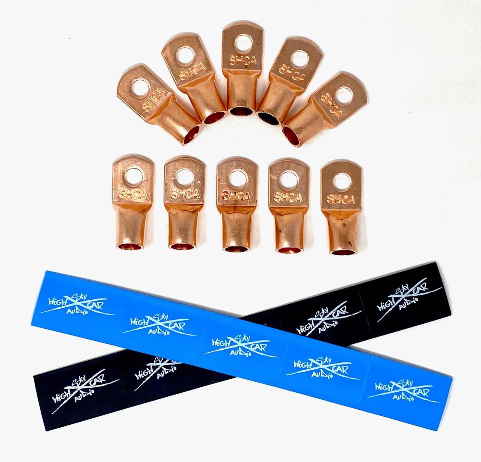 (10) 1/0 Gauge Copper Ring Terminals 3/8″ BLUE/BLACK Heat Shrink Tubing LUGS