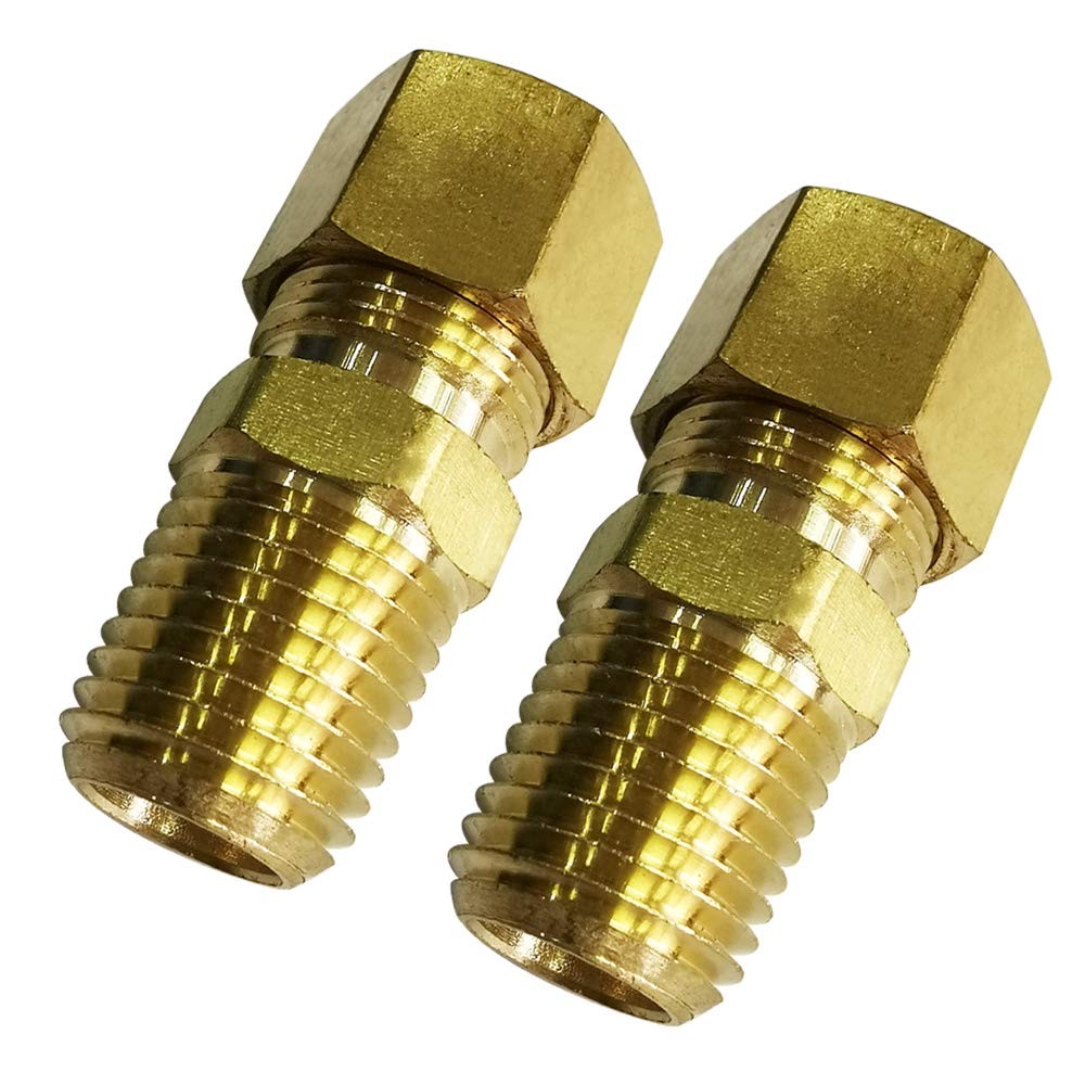 Brass Compression Fitting, Male Adapter, 1/8″ Tube OD x 1/8″ NPT Male, Pack of 2