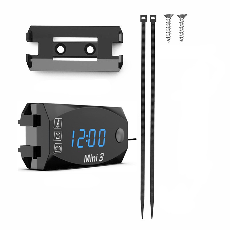 3 in 1 Digital Time Clock Thermometer Motorcycle Voltage Voltmeter LED Display