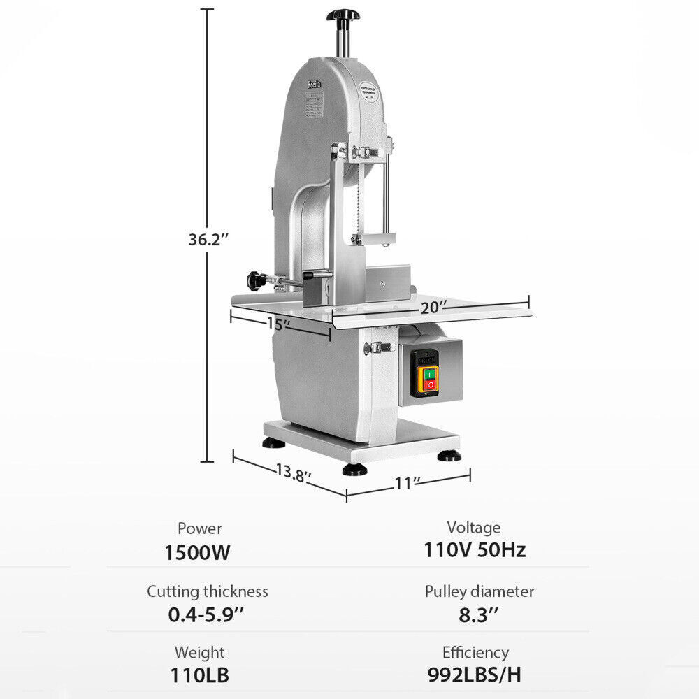 1500W Electric Bone Saw Machine 2.6HP Frozen Meat Cutter 110V Commercial Bandsaw