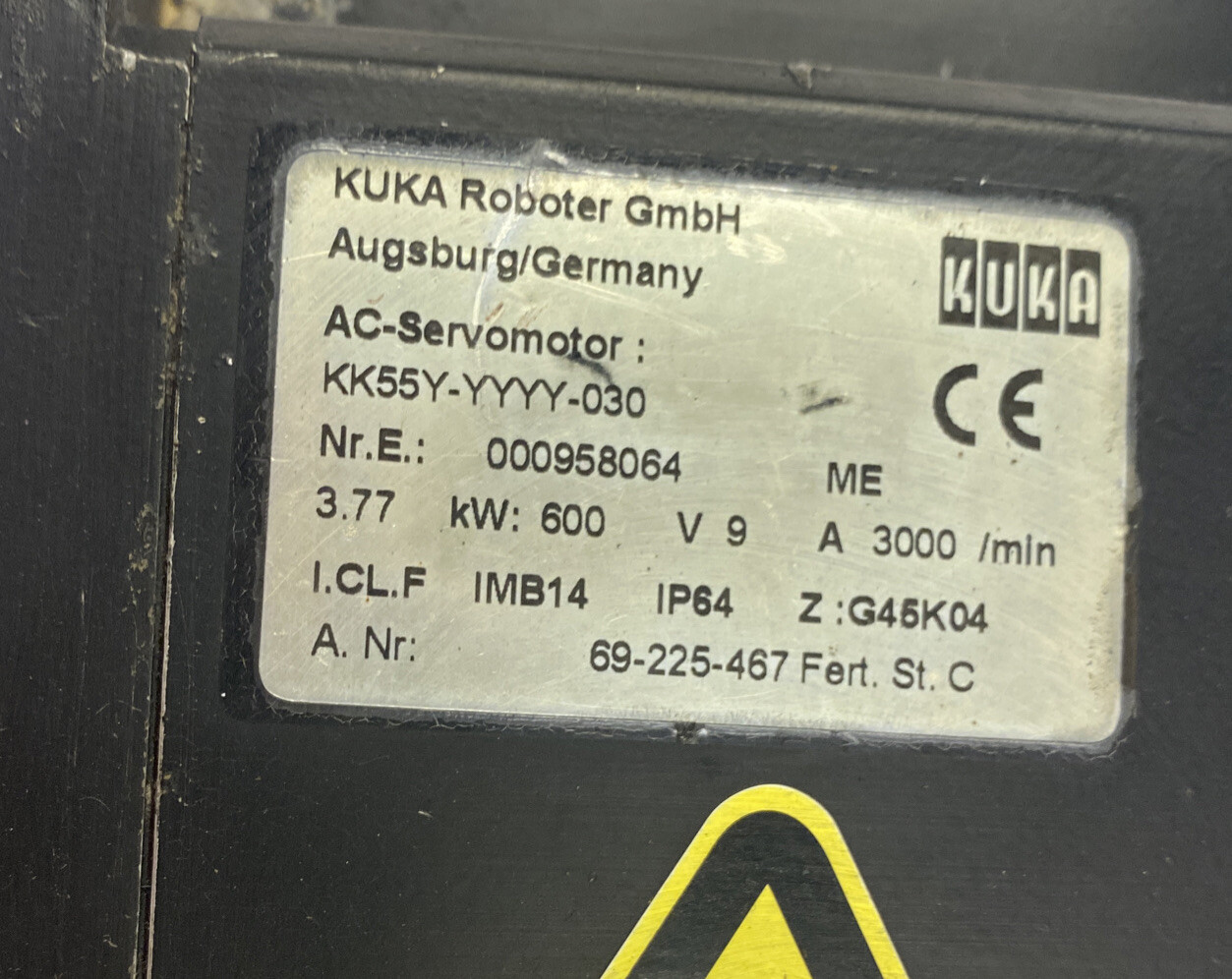 KUKA,KK55Y-YYYY-030,SERVO MOTOR 600V 3.77KW 3000RPM