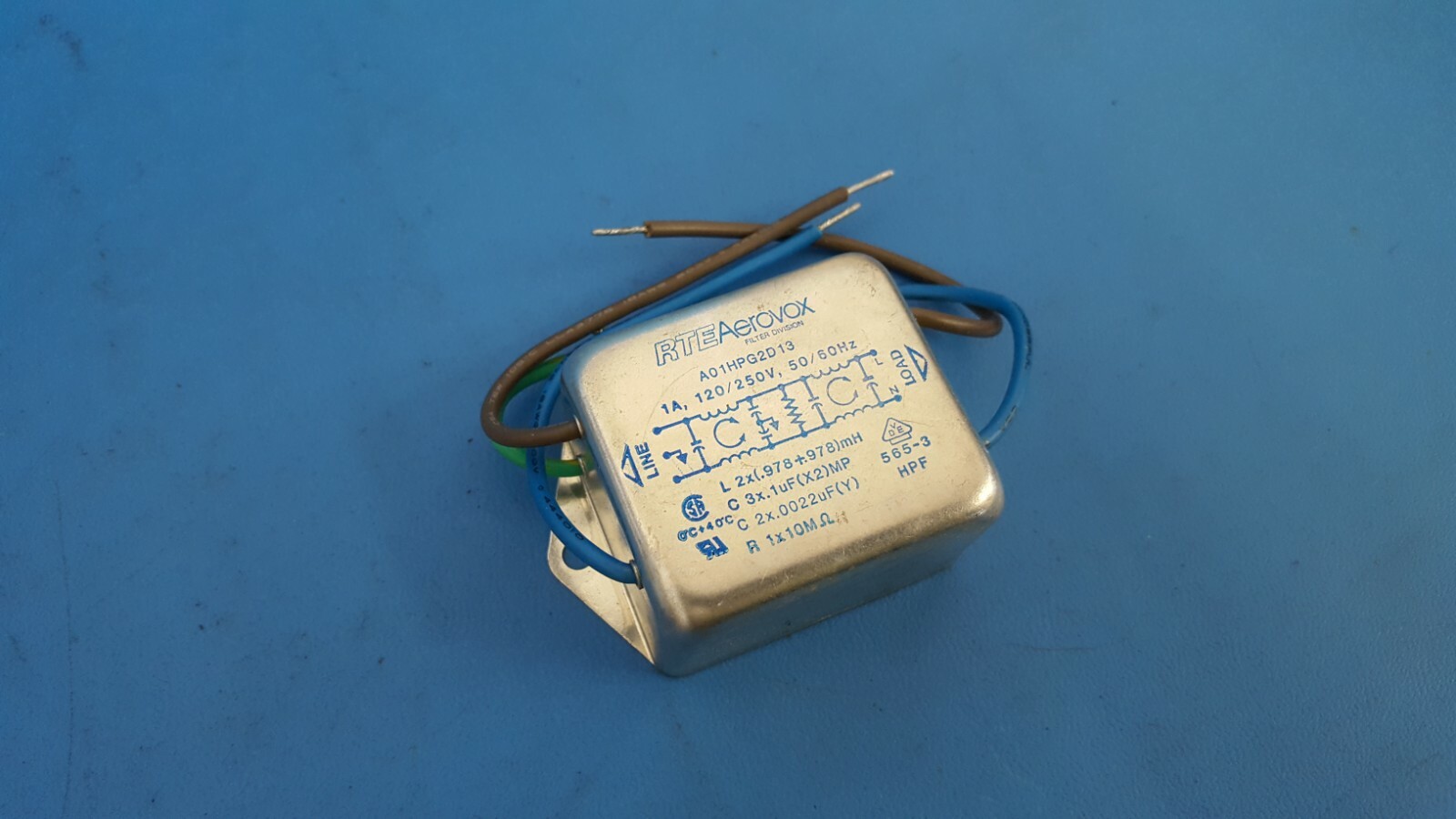 Aerovox A01HPG2D13 Passive Filter, Single Phase EMI Filter 120V/ 250V, 50Hz 1A