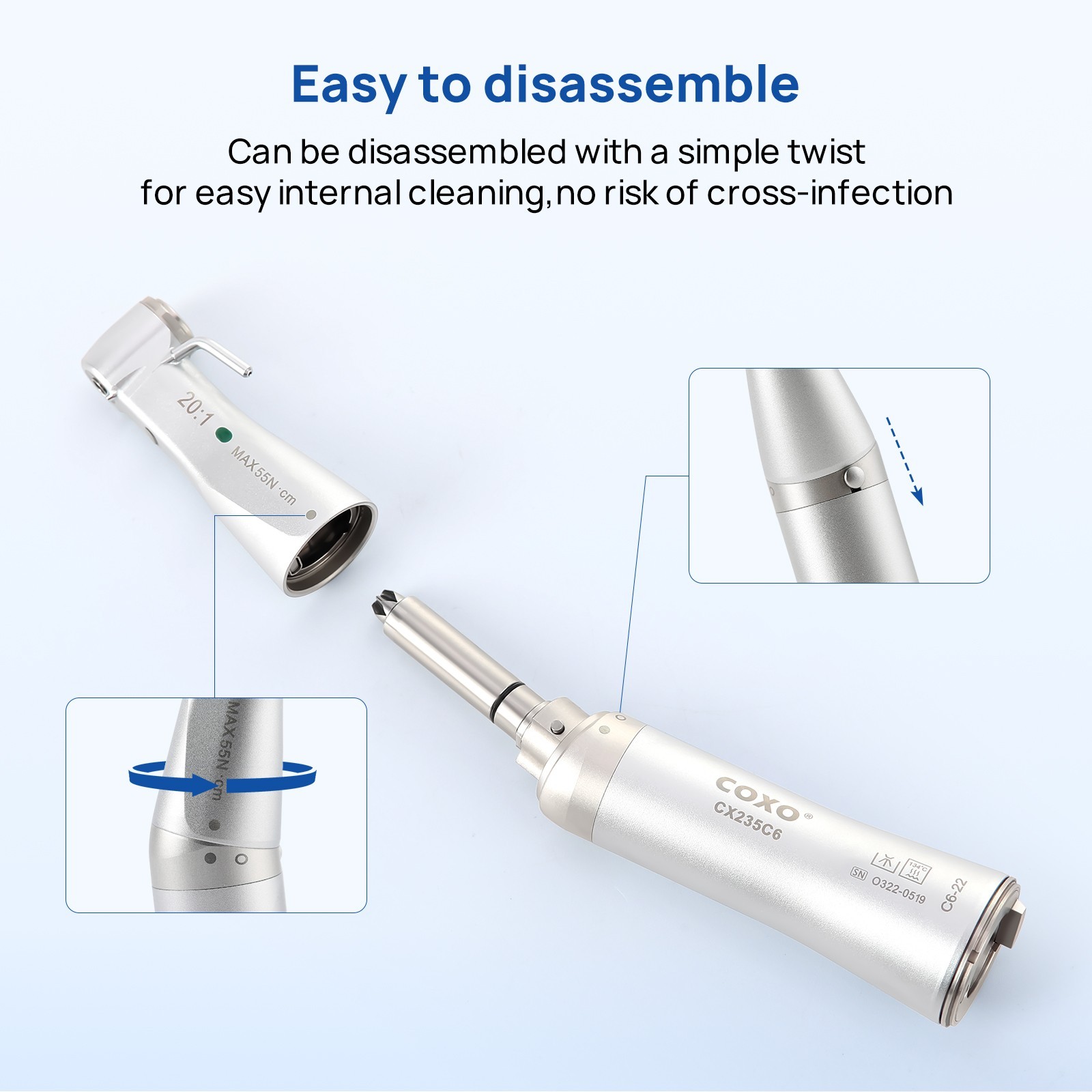 COXO Dental Implantation System With 20:1 Fiber Optic Contra Angle Handpiec