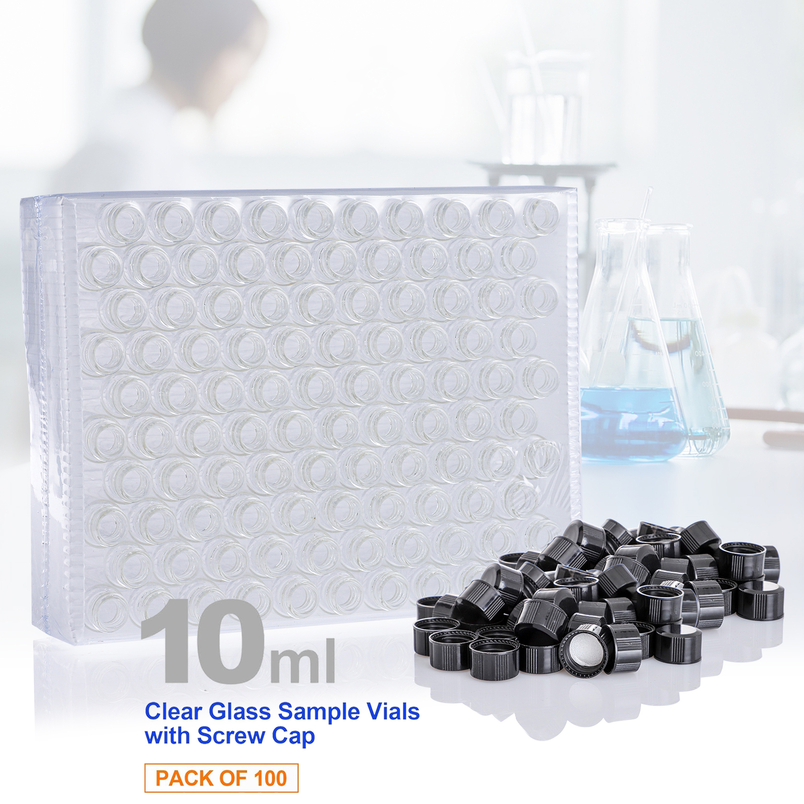 Set of 100 4ml/10ml Glass Vials with Screw Caps Clear Liquid Sample Vial Bottle