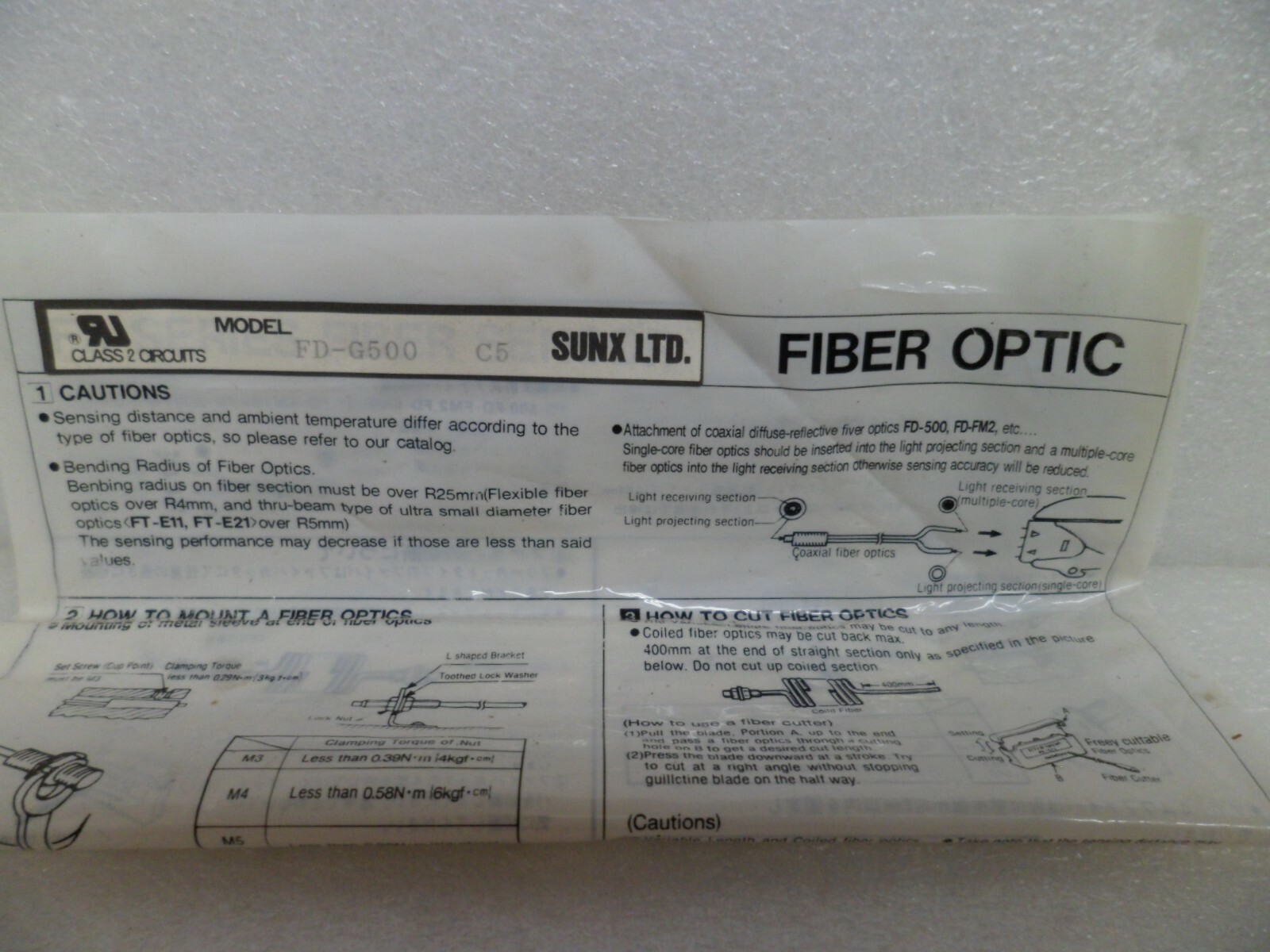 SUNX FD-G500 FIBER OPTIC SENSOR SYSTEM SWITCH N.O.S Free Ship in USA