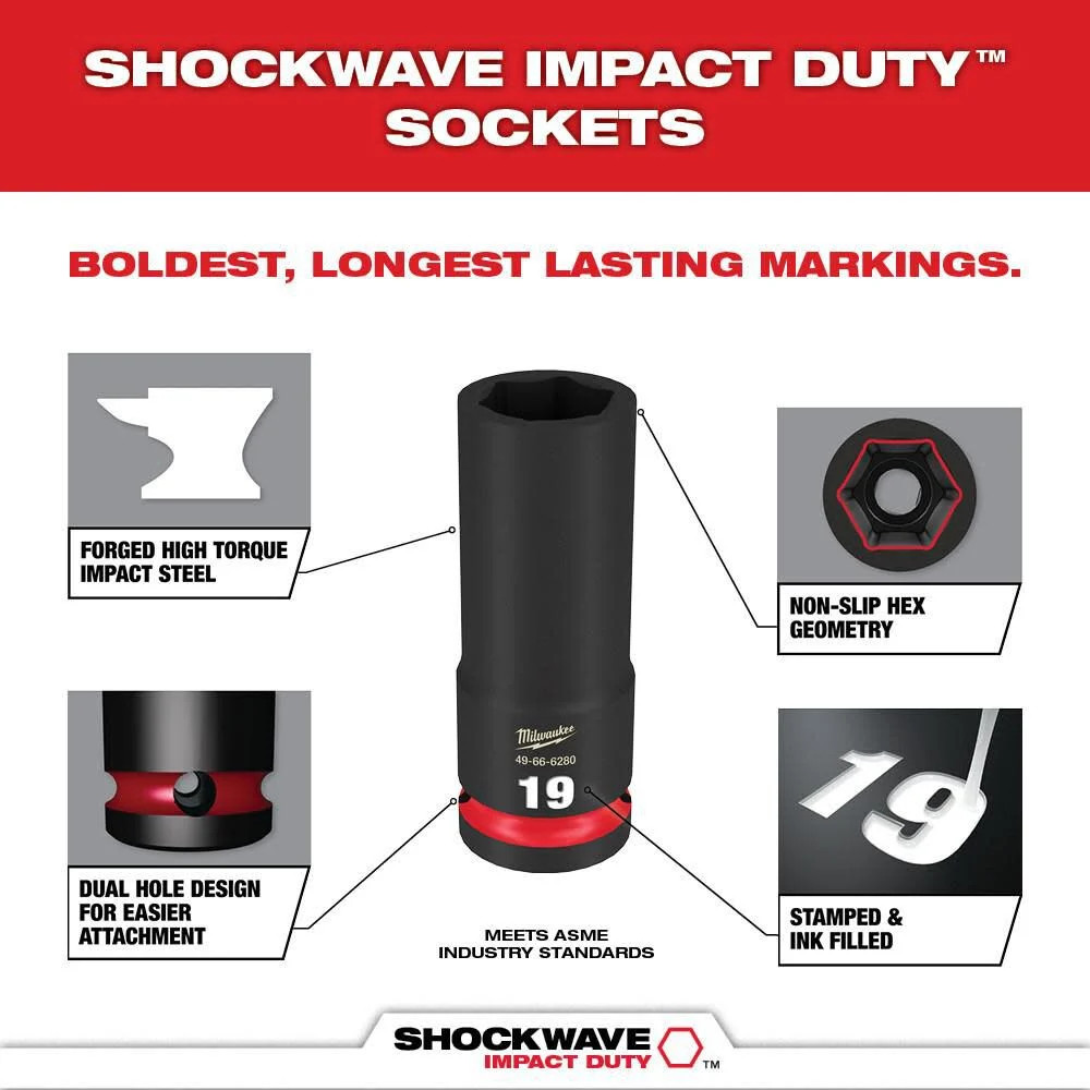 Milwaukee Shockwave Impact Duty Socket 1/2 Dr 16Pc Mm Tray Set