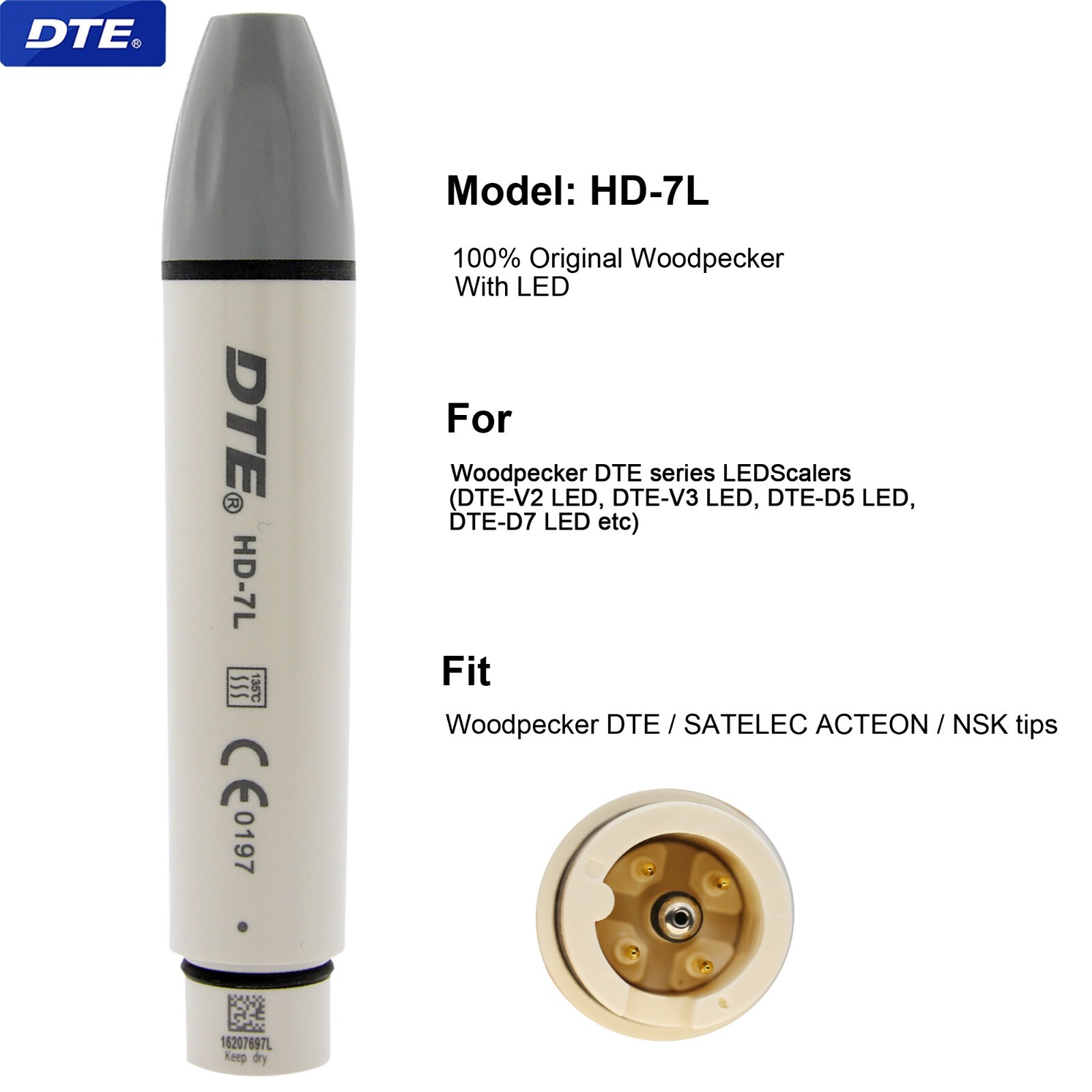 Woodpecker Dental Ultrasonic Scaler DTE V3 LED Handpiece HD-7L Piezo Tip GD1 PD1