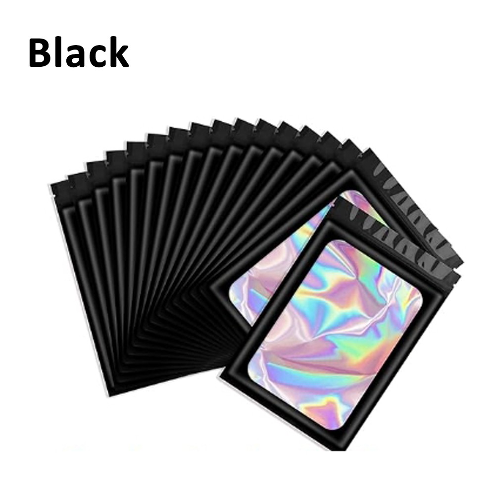 100-200Pcs Resealable Holographic Mylar Foil Bags Smell Proof Zip Seal Pouches