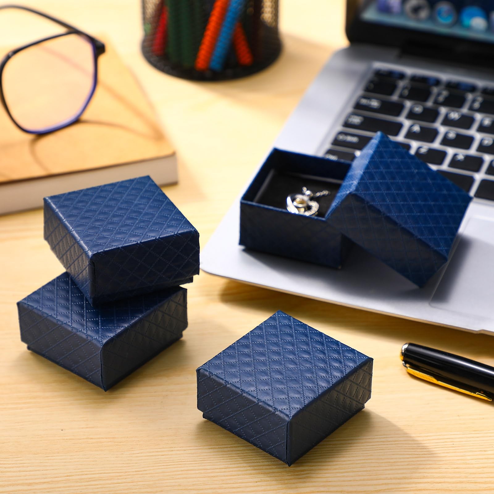 Landical 100 Pcs Jewelry Ring Gift Box 2” x 1 Count (Pack of 100), Dark Blue