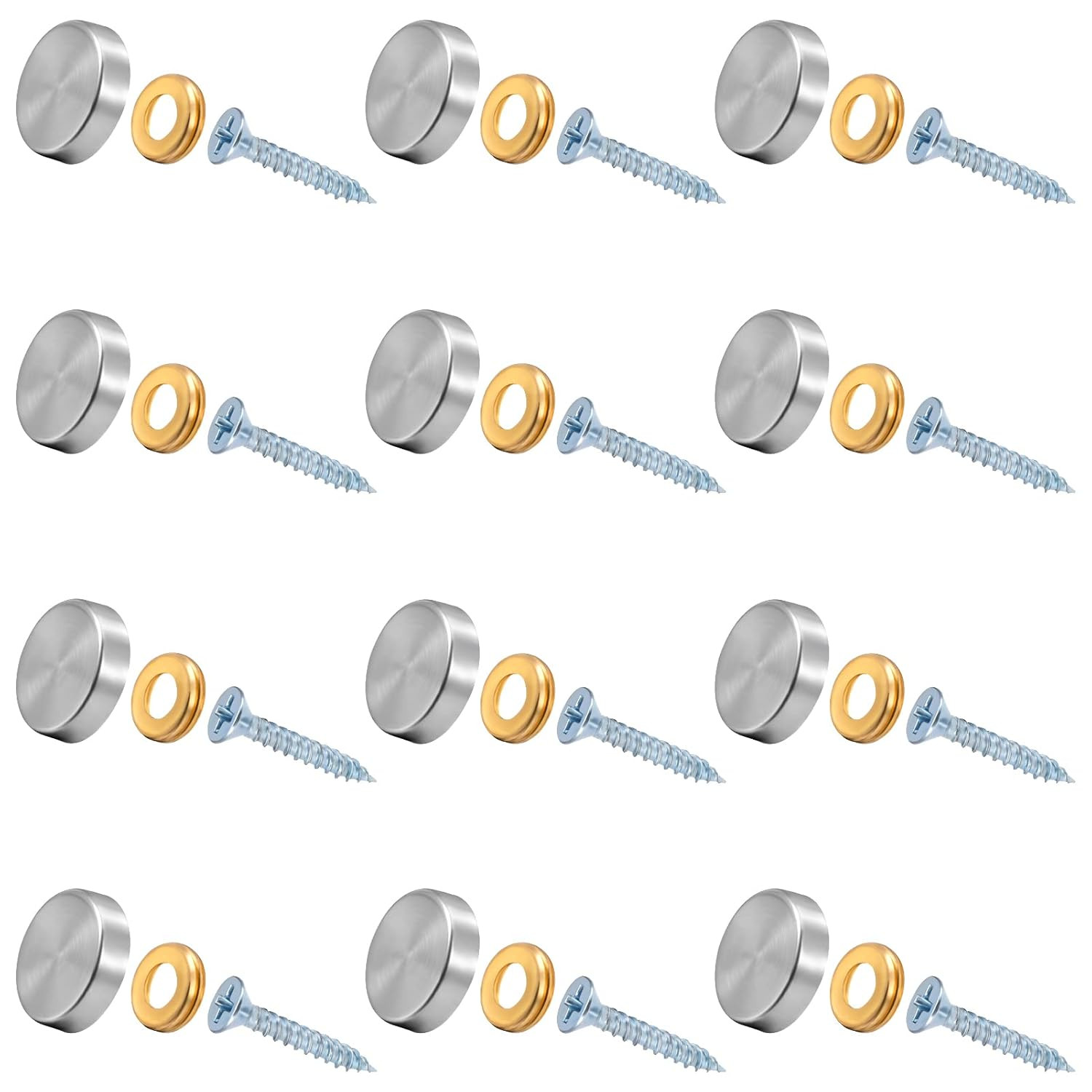 12 Stainless Steel Screw Cover Caps, 0.63″/16Mm Diameter, Silver Mirror Finish