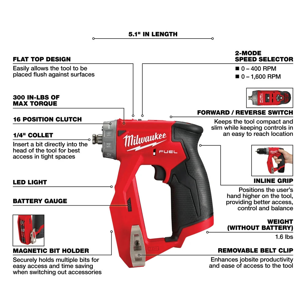 Milwaukee 2505-80 M12 FUEL 12V 4-in-1 Install Drill/Driver -Bare Tool – Recon