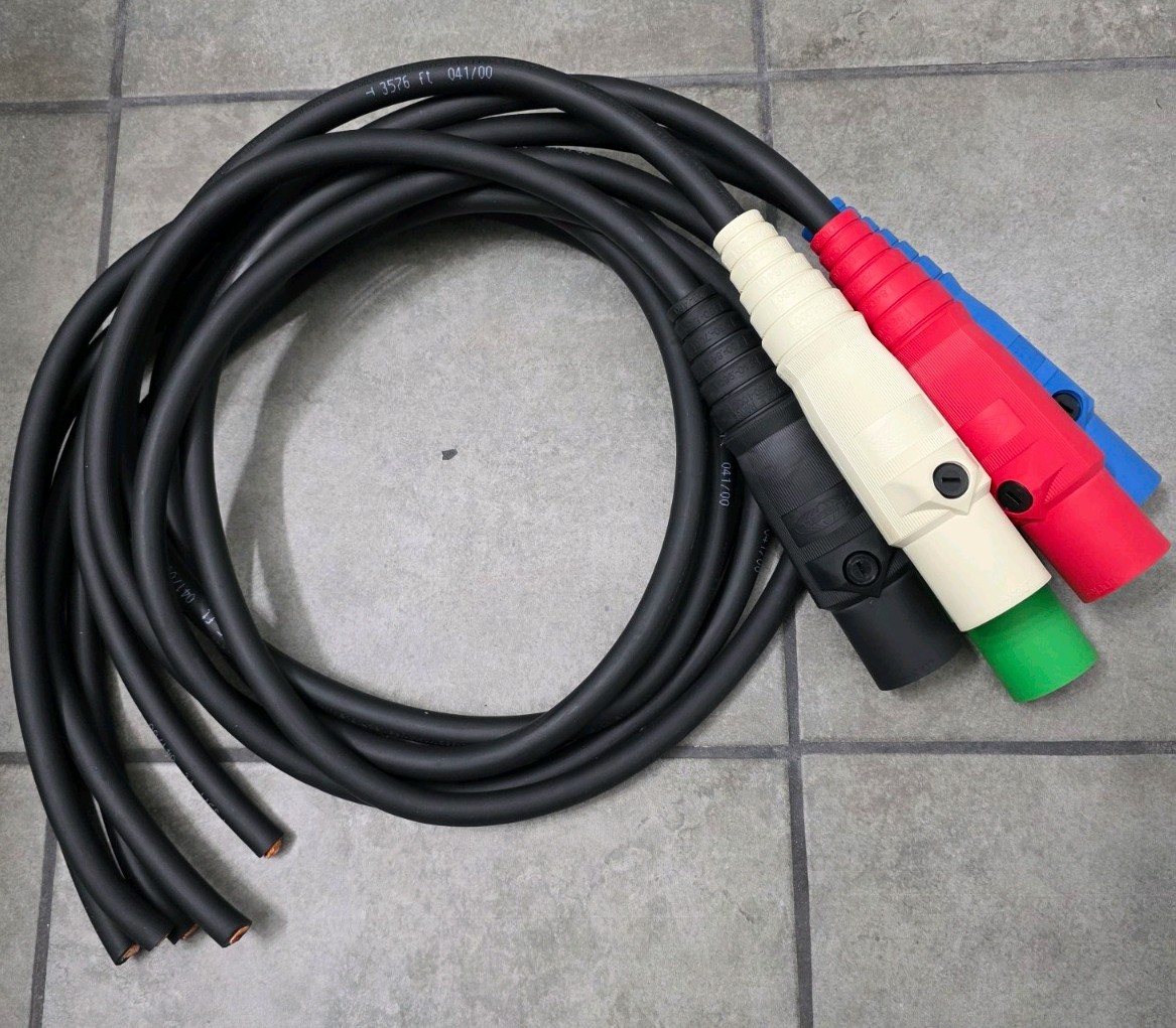 Set Cam Lock #2 Bare End Tail To Male Hubbell 600V 5ft Power Feeder Cable