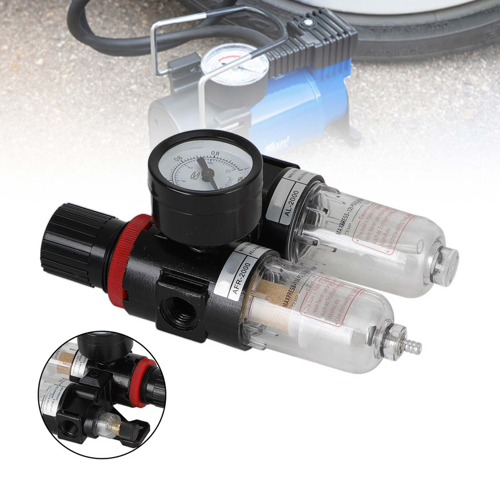 AFC-2000 Pneumatic Air Compressor Filter Regulator Moisture Trap Pressure Gauge