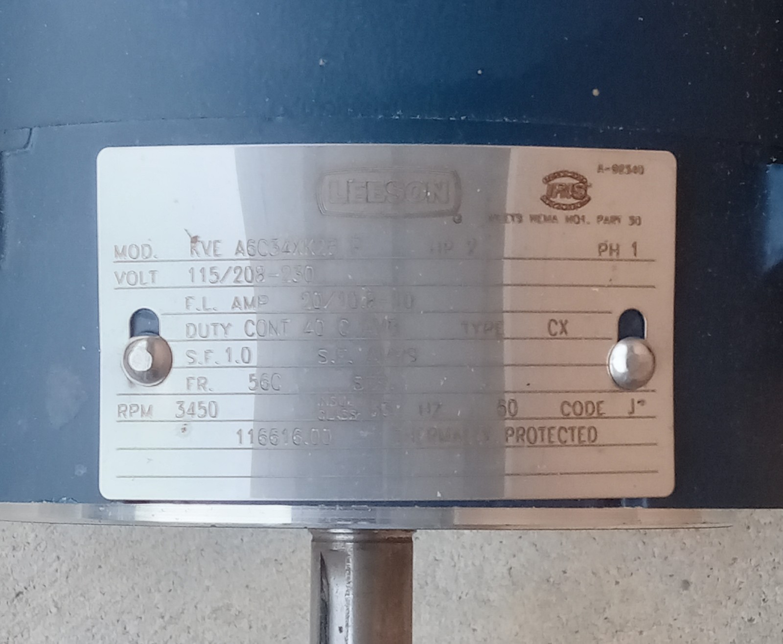 LEESON 116616.00 Explosion Proof Motor, 2 HP, 3600 RPM