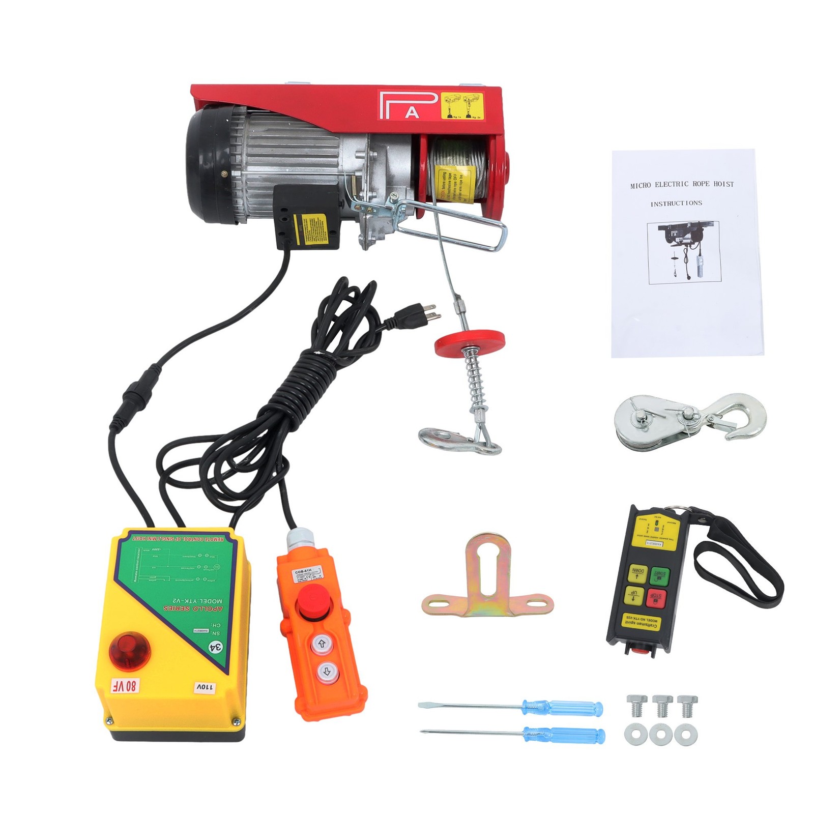 1320lbs Electric Hoist Crane Winch w/ 328ft Wireless & 14ft Wired Remote 1150W