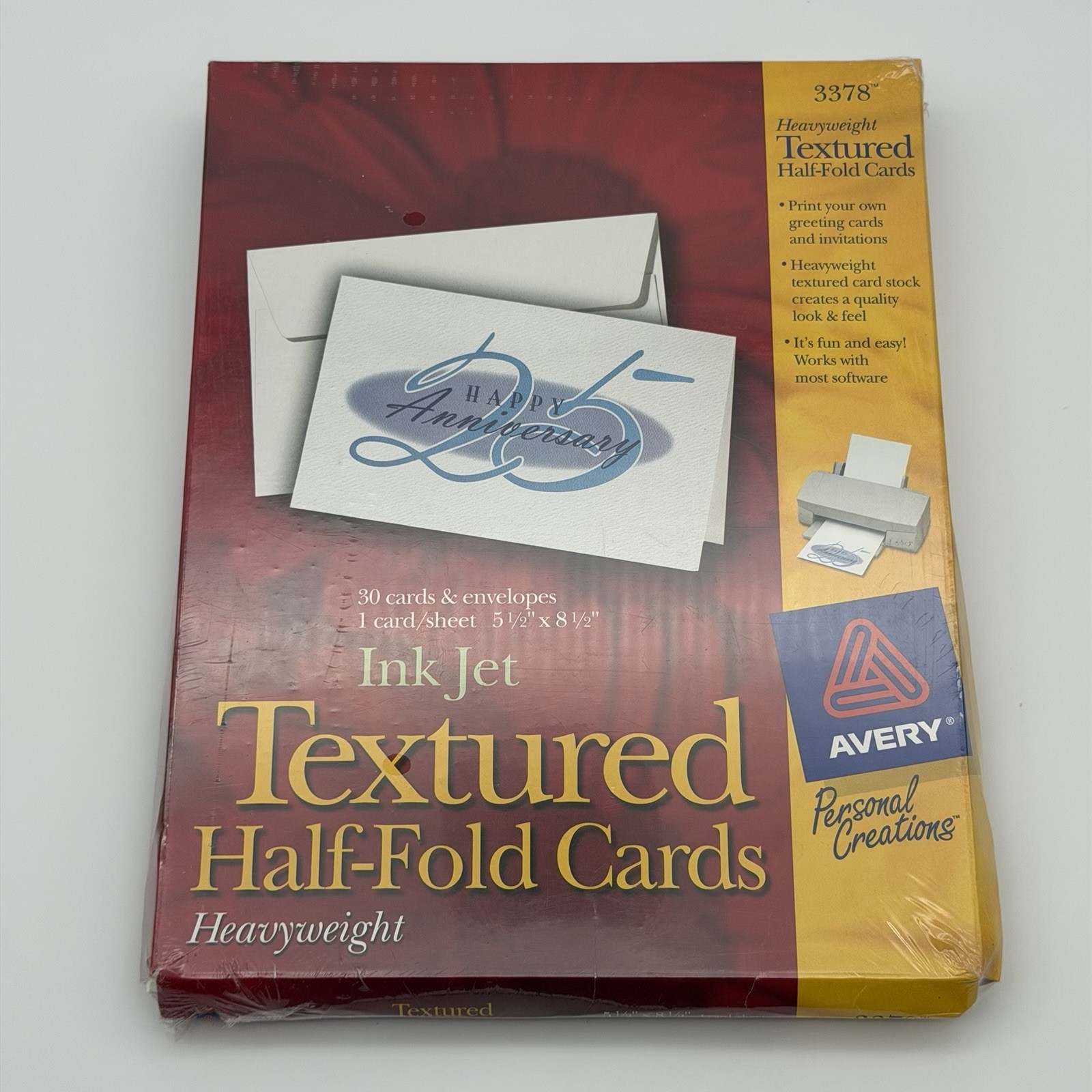 Avery 3378 Textured Half-Fold Cards Ink-Jet Heavyweight 5-1/2” x 8-1/2” 30 Count