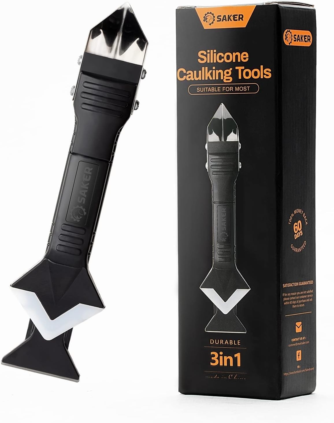 Saker Silicone Caulking Tool 3-in-1 Grout Removal and Sealant Black