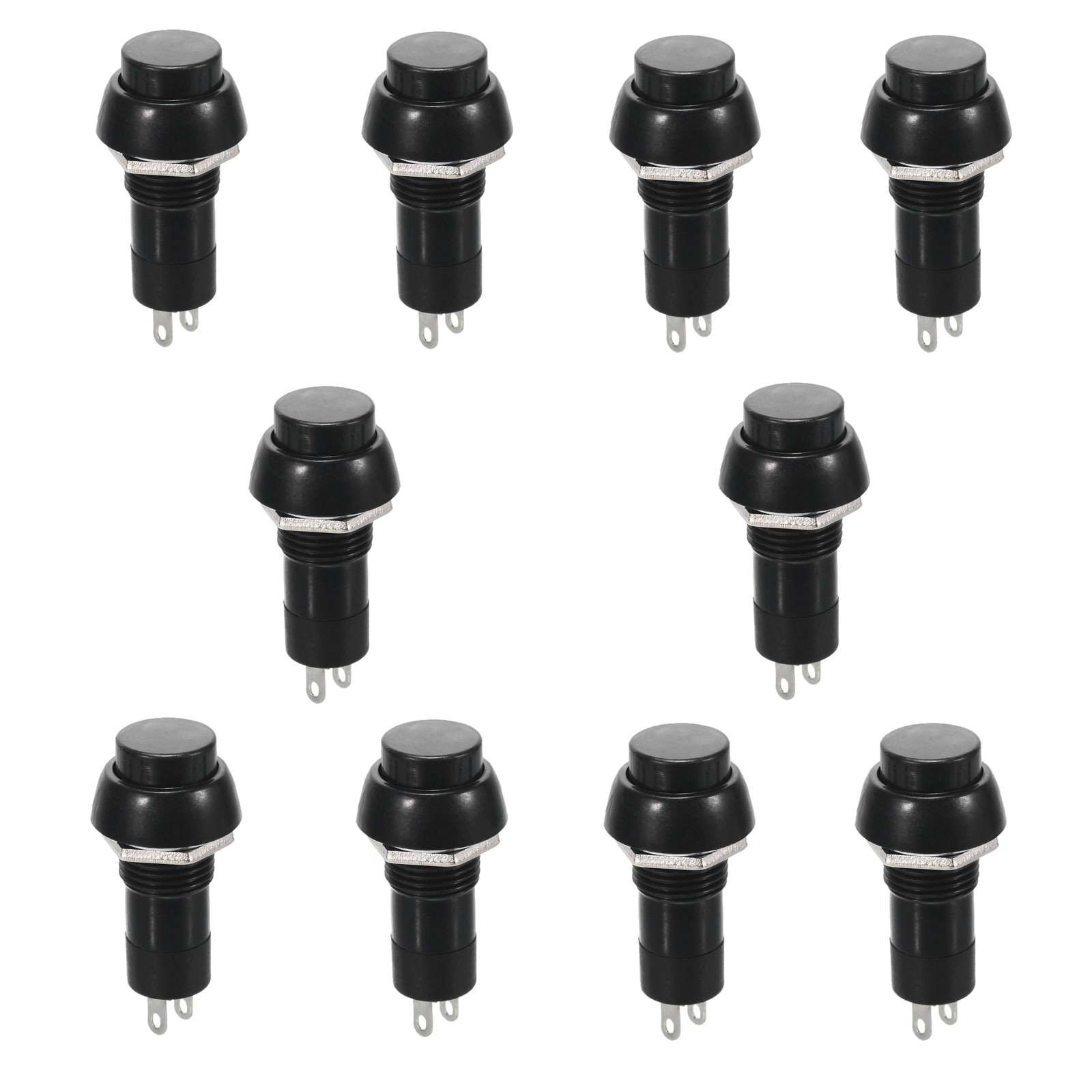 10x On/Off Push Button Bolt-On Switch Black Button Push-To-Make Self-Locking 12V