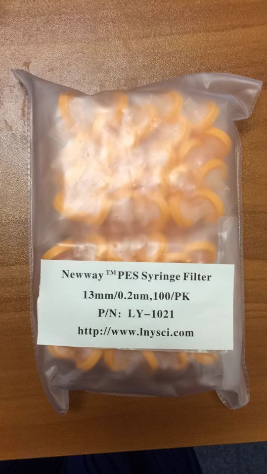 PES Syringe Filter 13mm/0.2u ,100/PK, HPLC, LY-1021