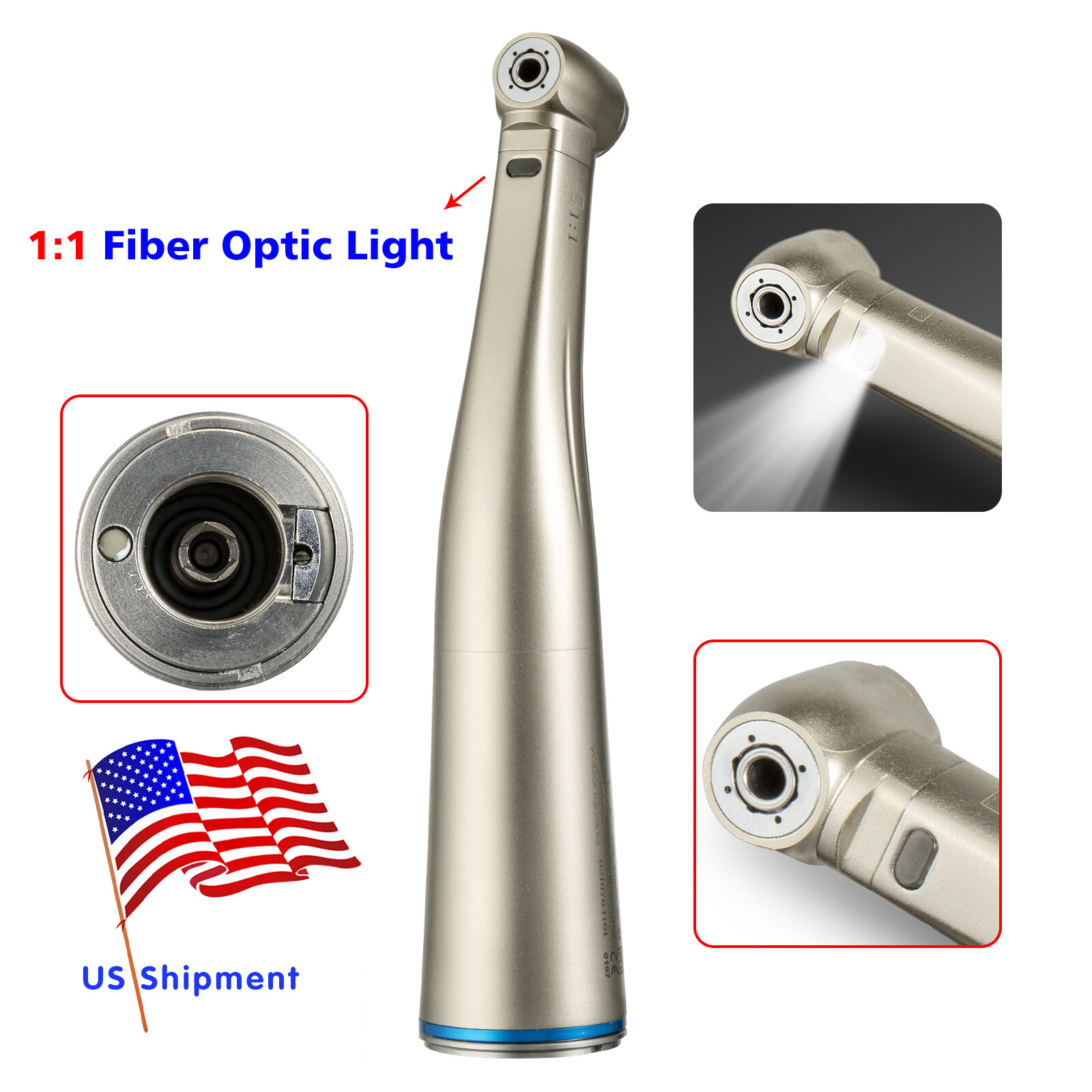 Dental (LED ) Slow low Speed Contra Angle Handpiece Push 1:1 Fit KaVo NSK Style