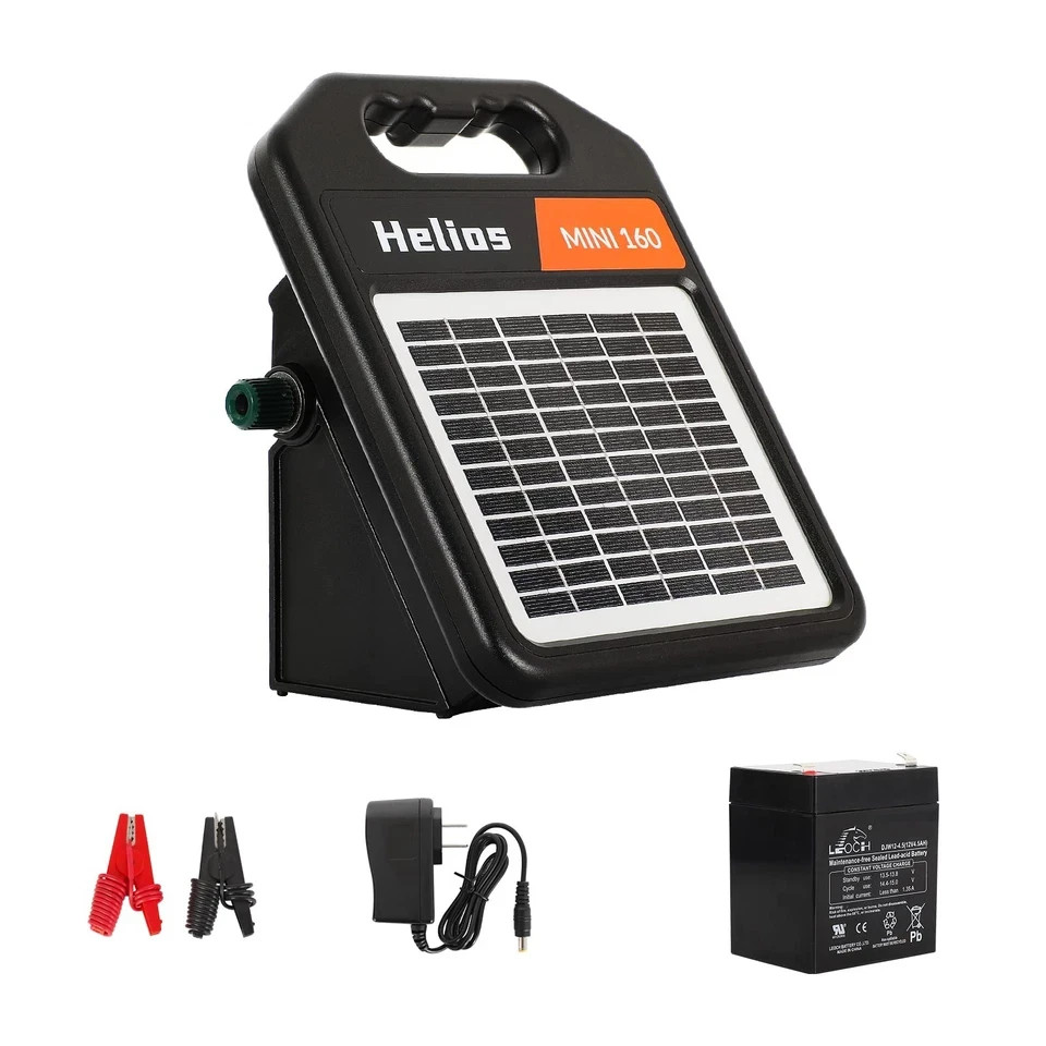 MINI160 10 Miles Portable Solar Electric Fence Charger with DayNight Mode, Bl…