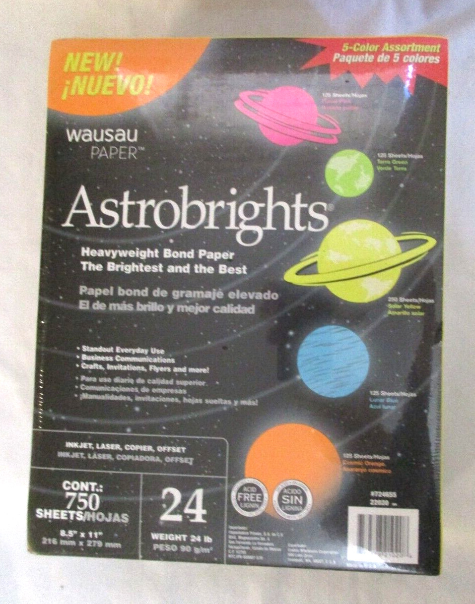 Wausau Paper Astrobrights Bright Color Paper 8 1/2″ X 11″ 24 Lb 750 Sheets