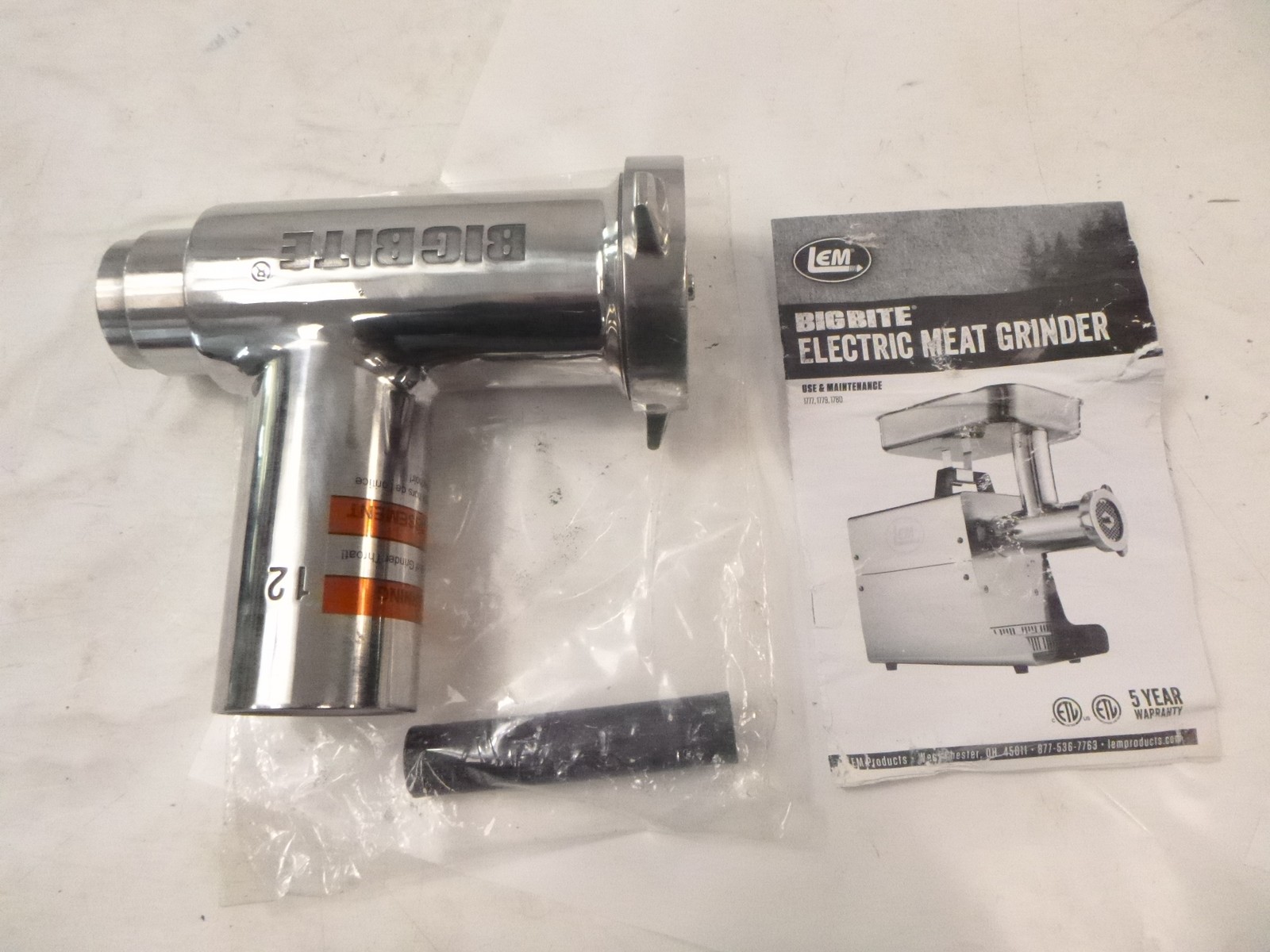 Big Bite Electric Meat Grinder Feeder Head #12 Stainless Steel 0.75HP