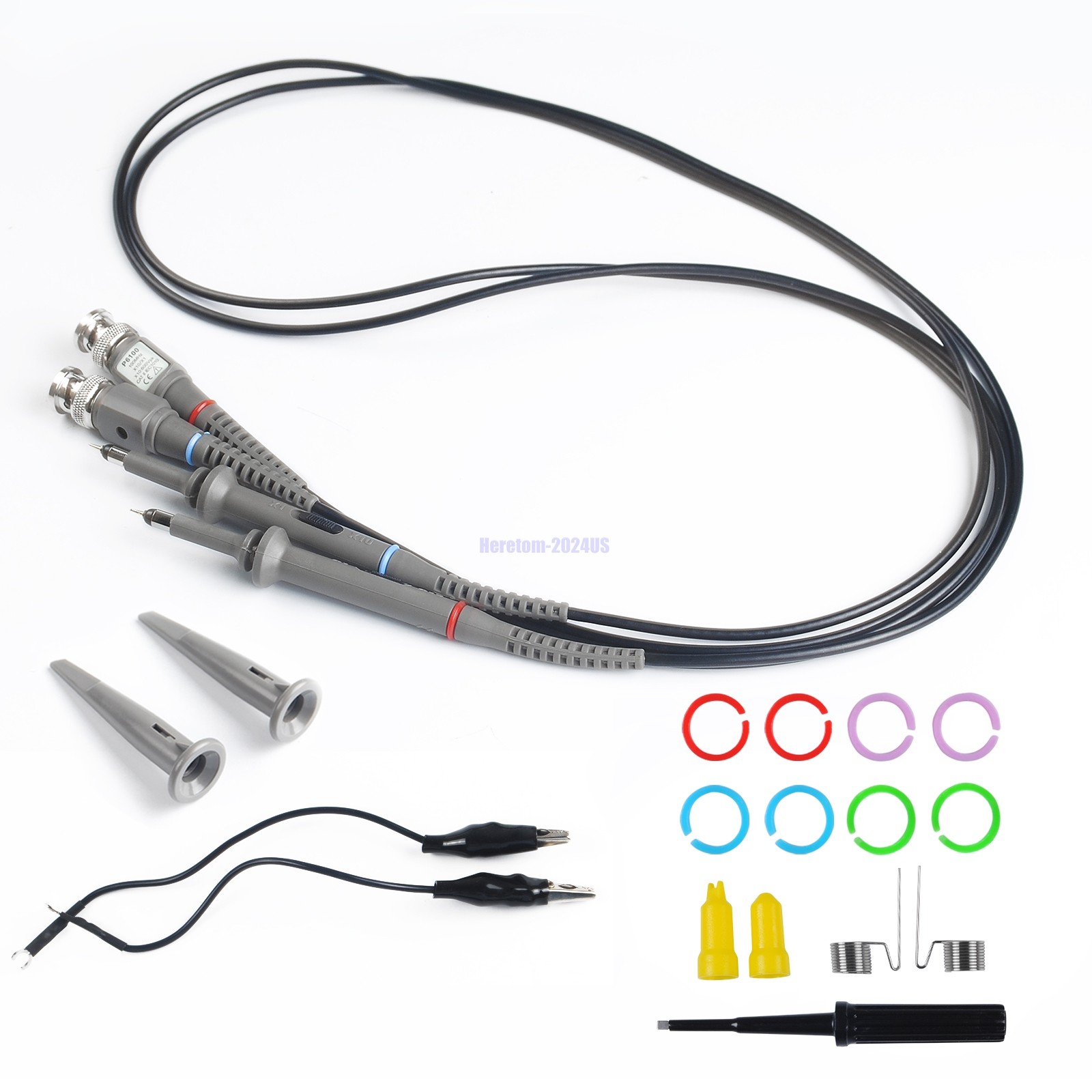 2pcs Oscilloscope Probe Scope Clip Test Cable Lead Kit 1X /10X BNC For P6100