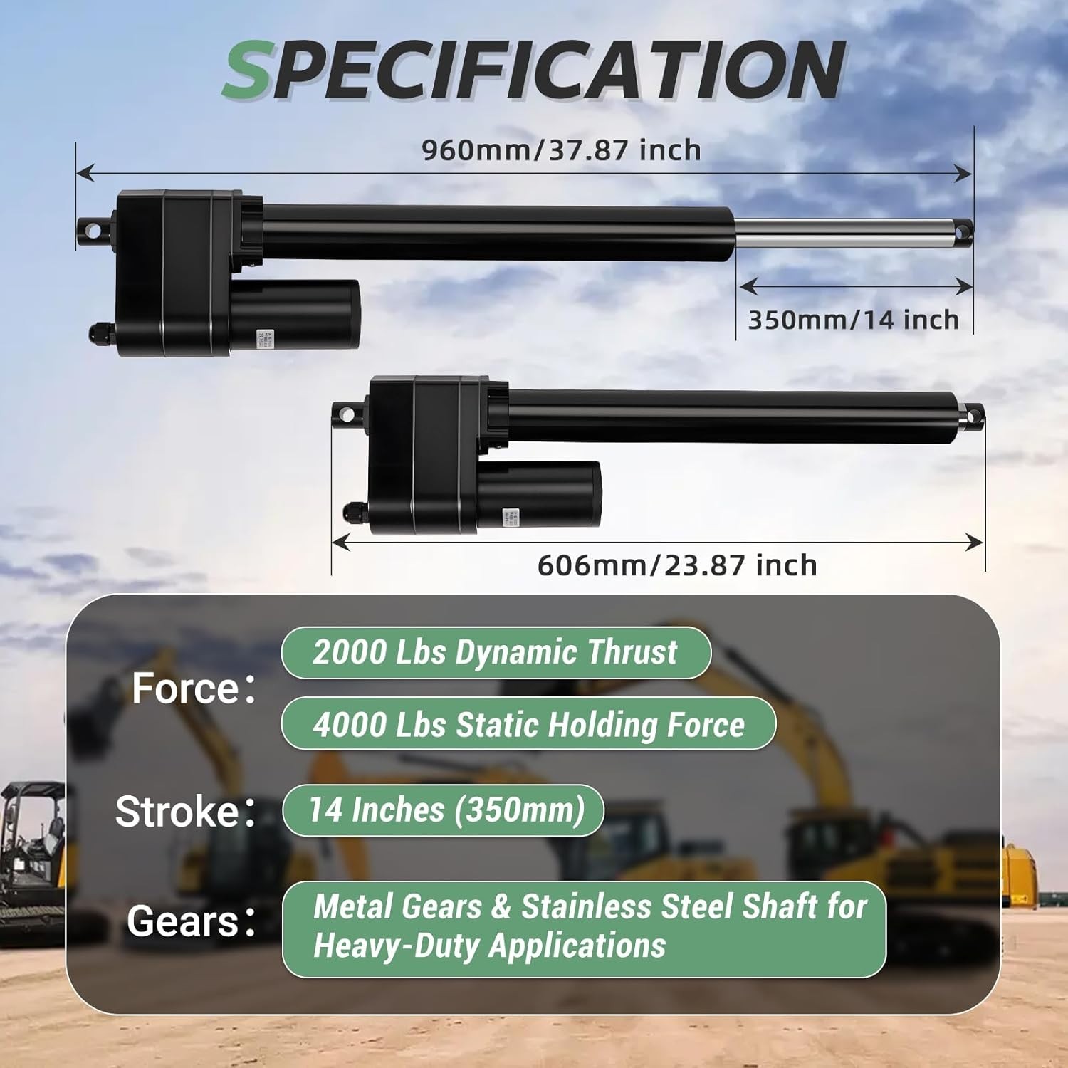 VORGENS 14″ Stroke LINEAR ACTUATOR 12V Replacement PA-17 Heavy Duty Electric