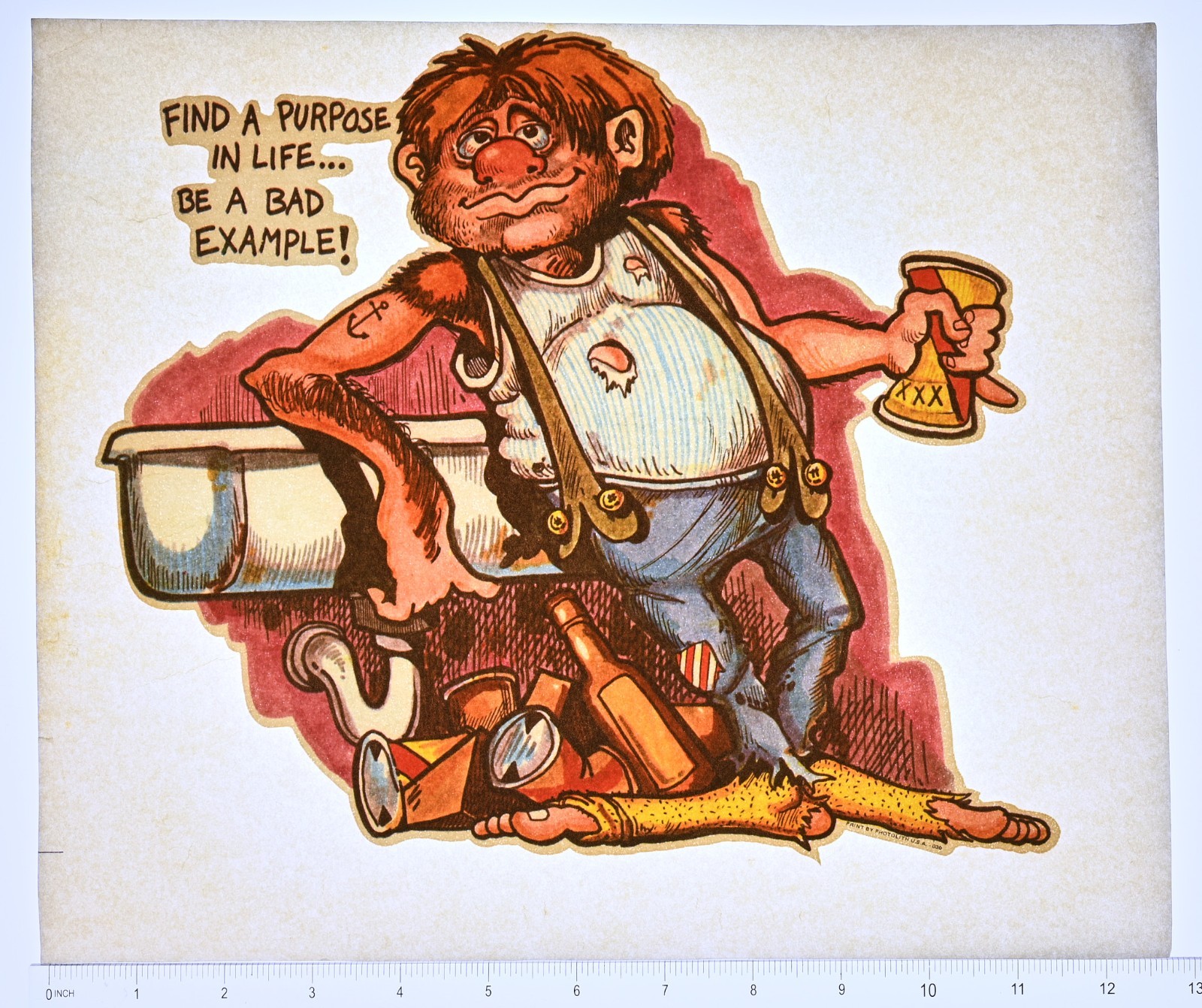 Original VINTAGE 1970s Heat Transfer | Be A Bad Example Drunk Cartoon Character