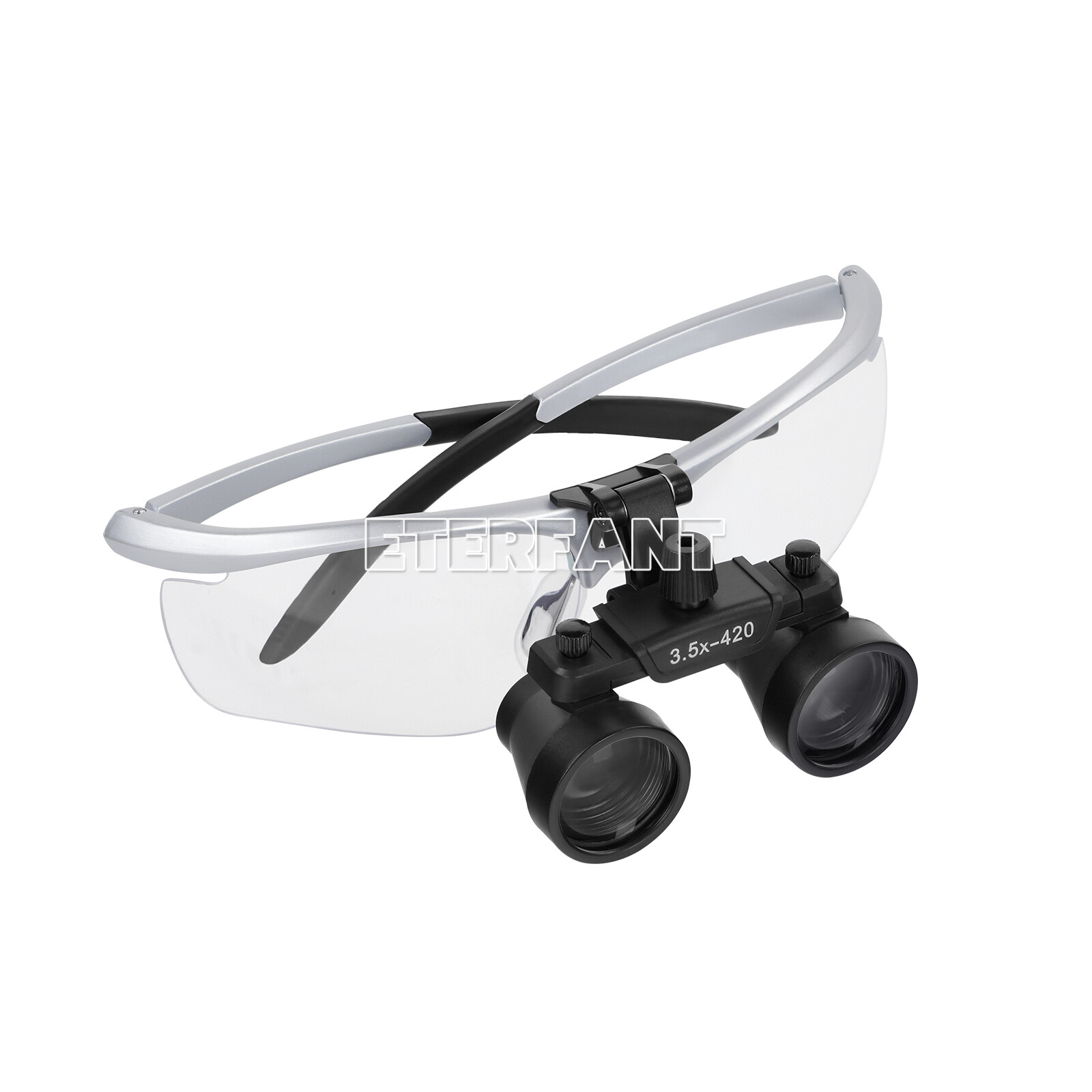 ETERFANT Dental 3.5X HD Binocular Magnifier Loupes Silver+5W LED Head Light Lamp