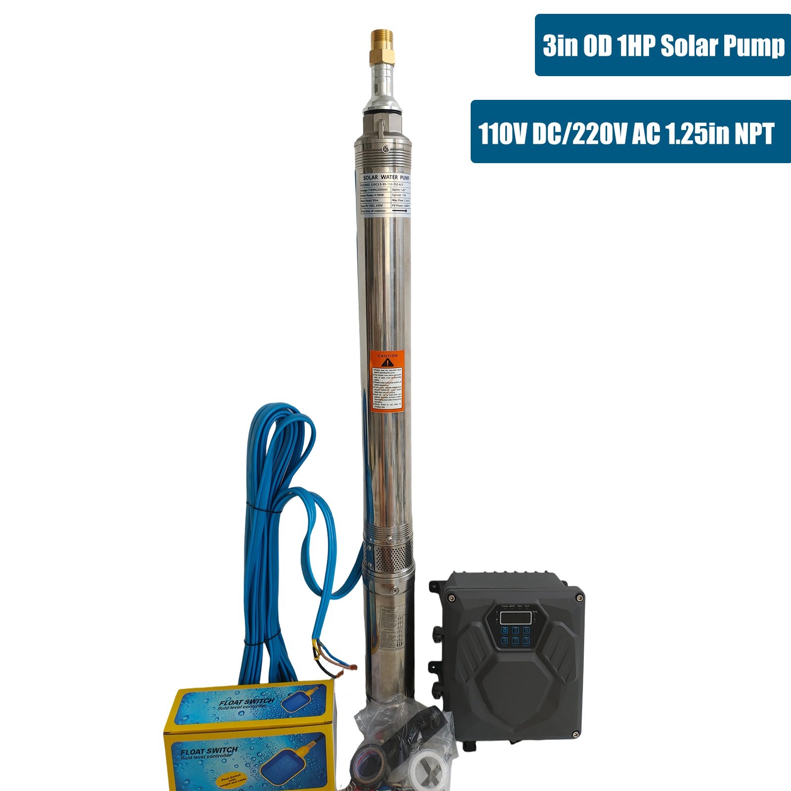 3″ AC110V/DC220V Solar Powered Bore Well Water Pump 1HP Submersible Hybrid Deep