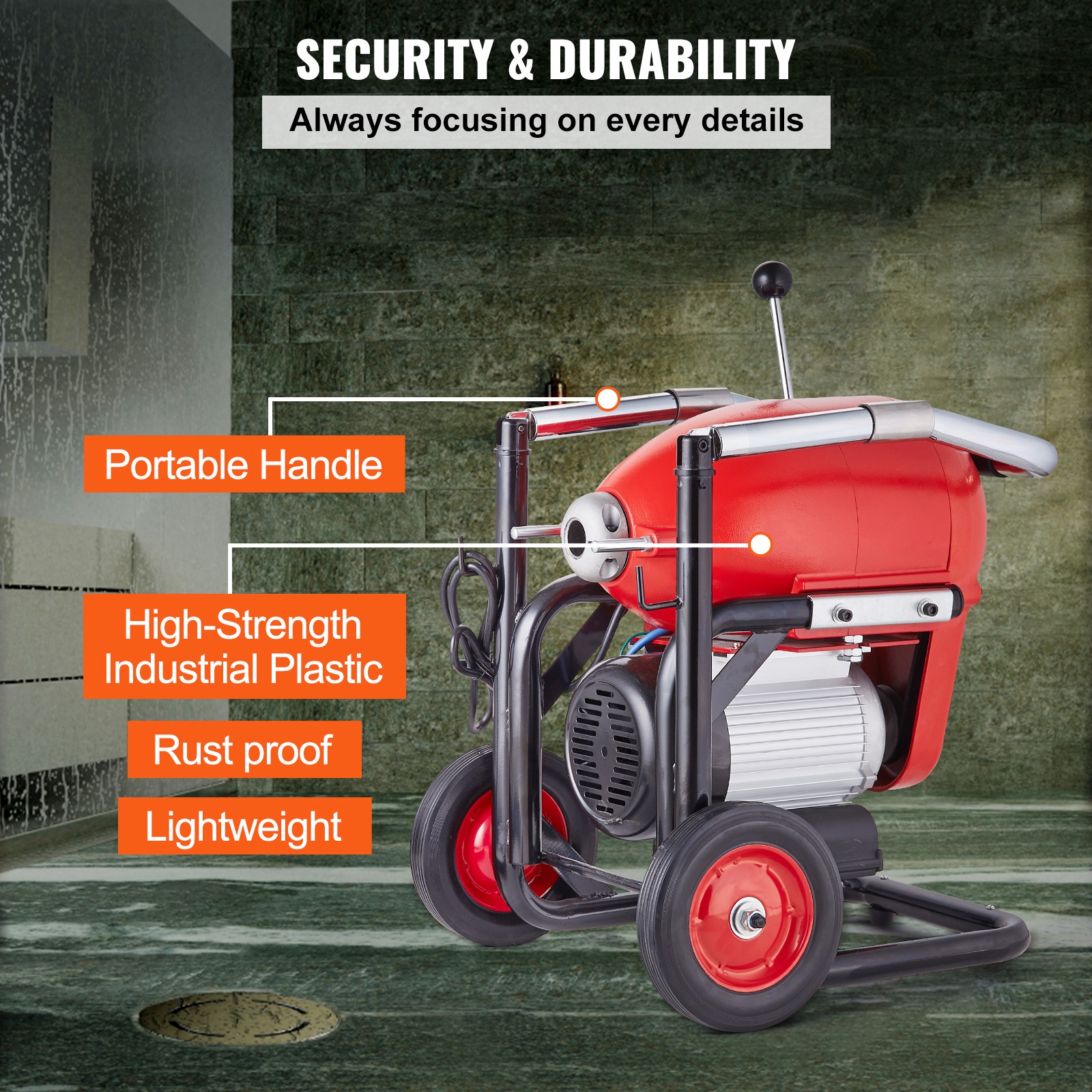 VEVOR Drain Cleaner Machine 120FT x 6/5″ 1100W Sectional Snake Auger Manual Feed