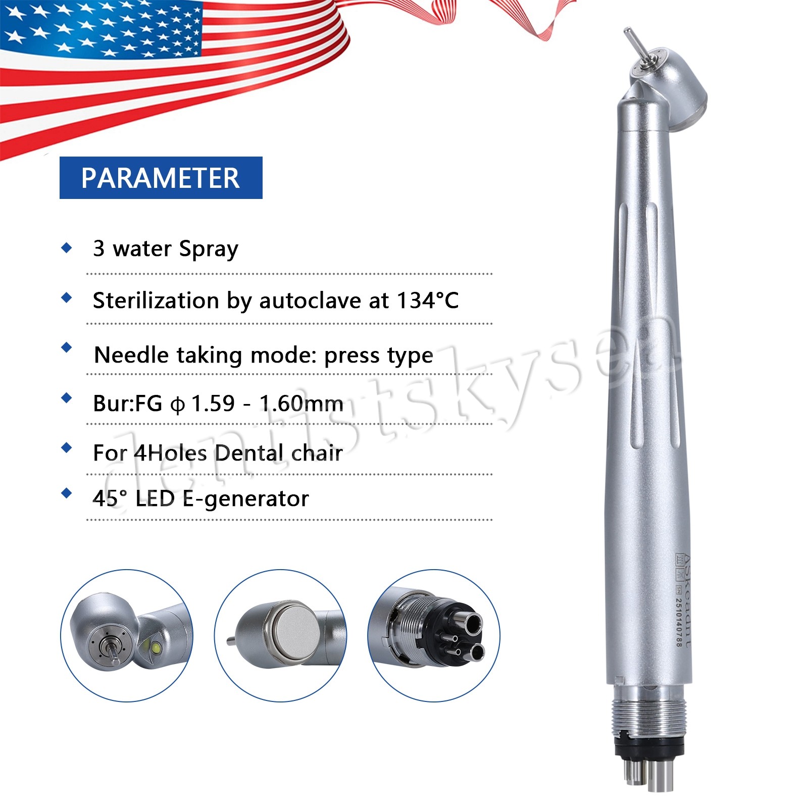 Dental High Speed LED E-generator Handpiece 45 Degree 4HOLES YC4