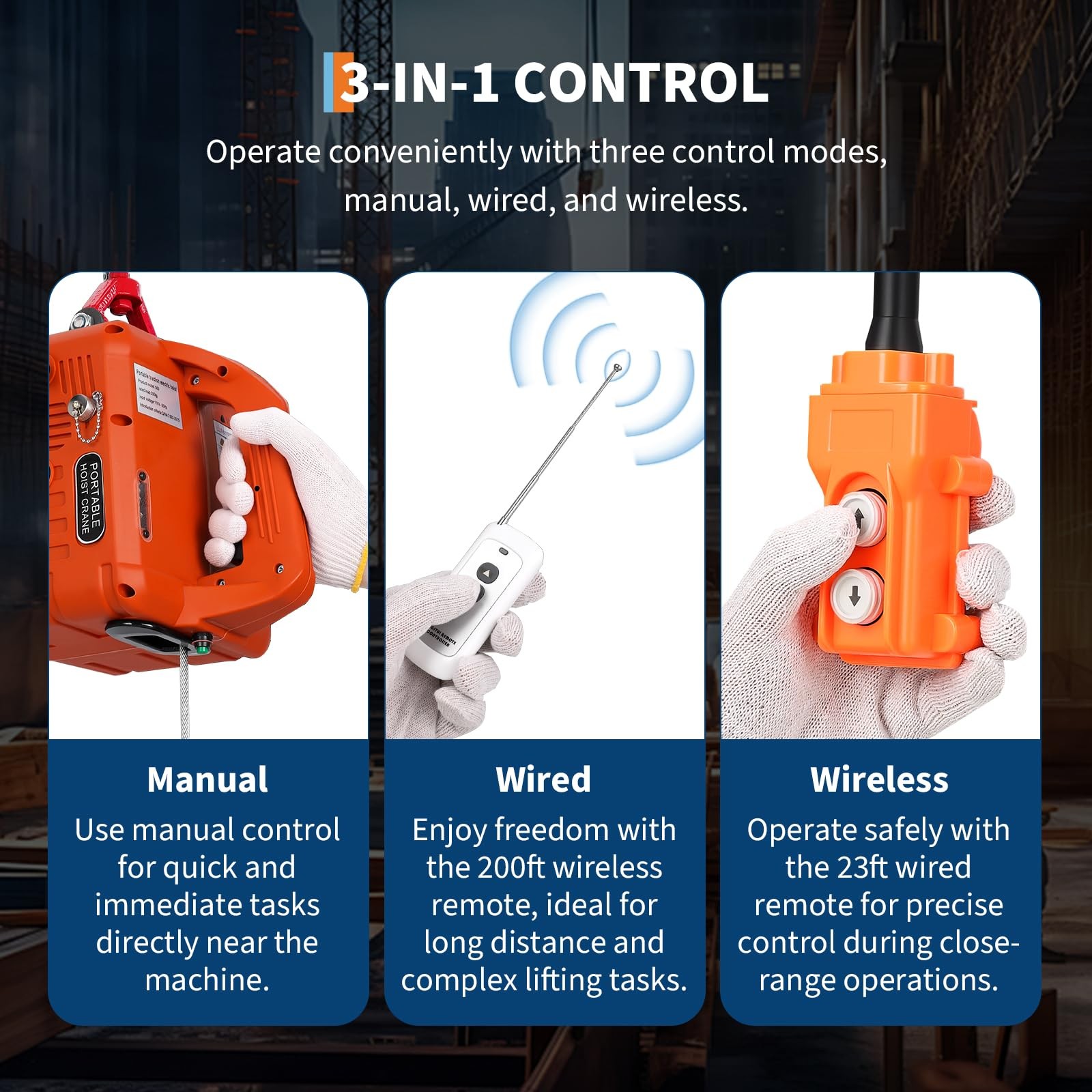 3-in-1 Electric Hoist Winch 1100 lbs Capacity, 1500W 120V Power, 25ft Lift