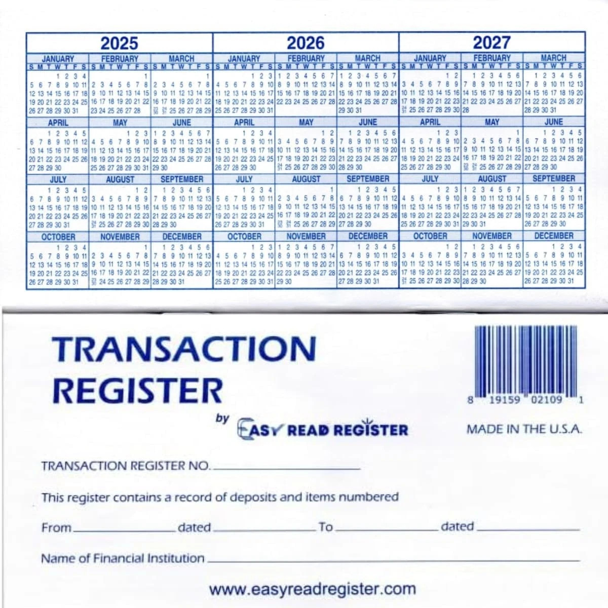 12 Checkbook Transaction Registers 2025-2026-2027 Calendars Check Book Bank …