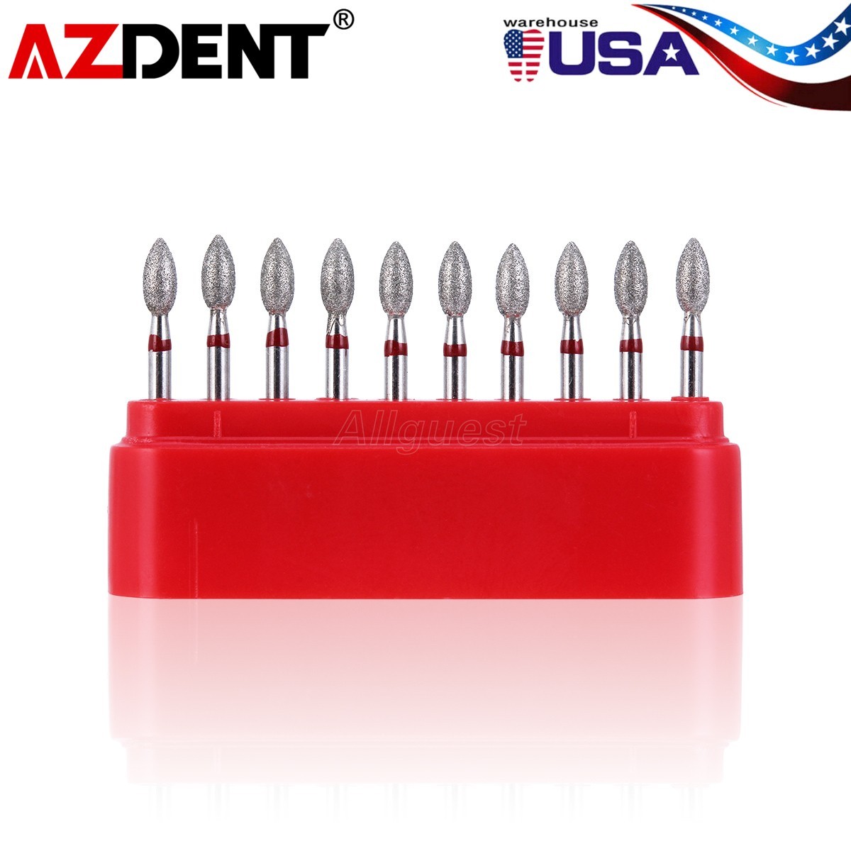 AZDENT Dental FG Diamond Burs Fine Red Football #368-023F 10pcs/pack USA