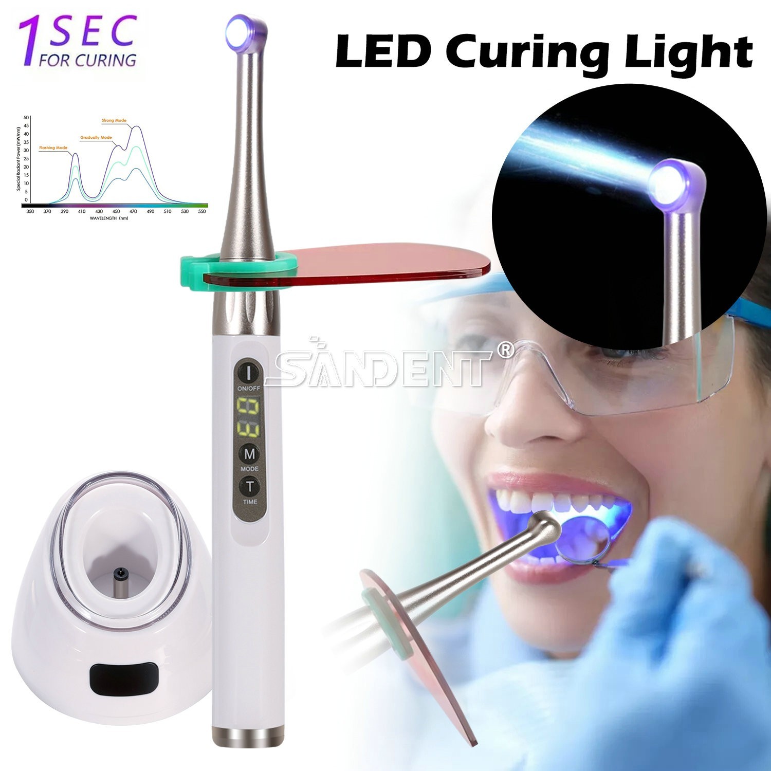 LED Dental Curing Light Lamp 1 Sec Resin Cure 2500mw/c㎡