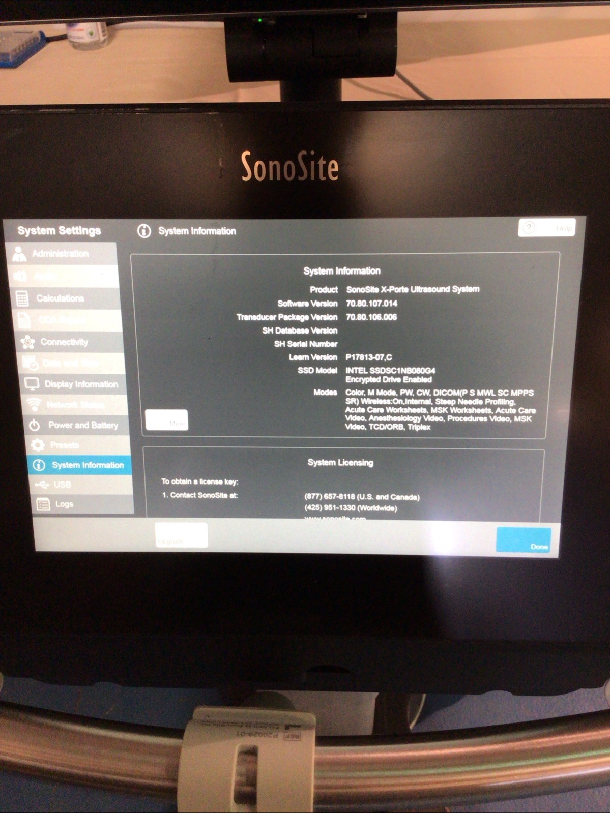 Sonosite X-Porte Ultrasound W Engine, Sony Printer, No Transducers