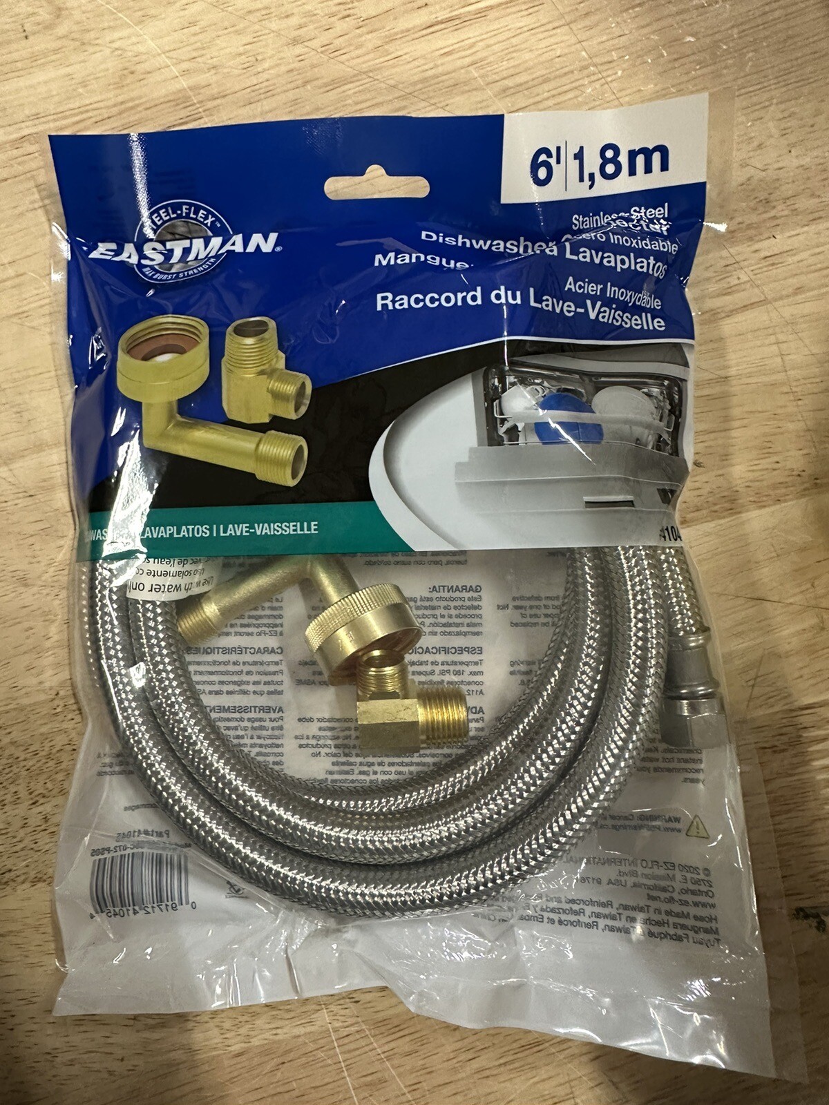 12 pack Eastman 6 ft Dishwasher Connector Kit Steel-Flex 72” 3/8”MIPx3/8” Comp
