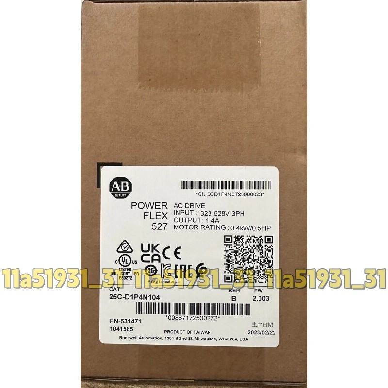 25C-D1P4N104 25C-D1P4N104 New Allen-Bradley PowerFlex 527 0.4kW / 0.5Hp AC Drive