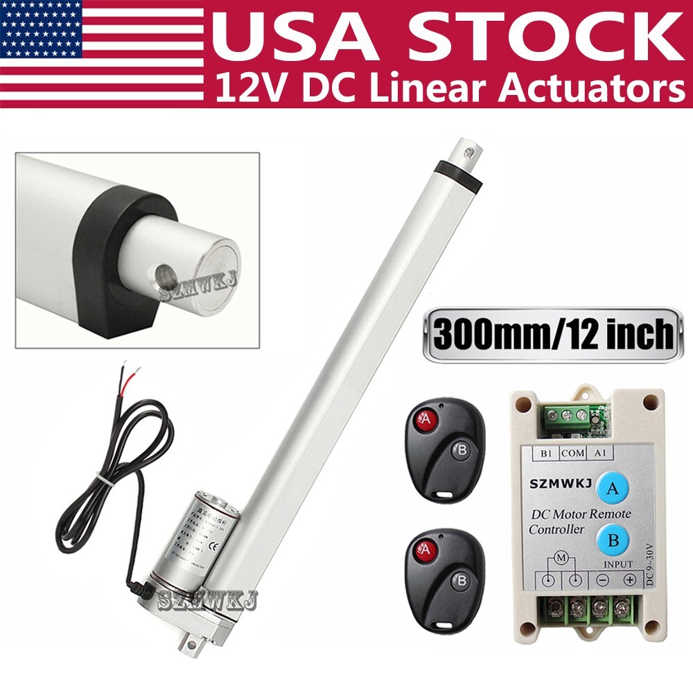 DC 12V 12″ inch Linear Actuator W/ Wireless Remote Controller for Electric Power