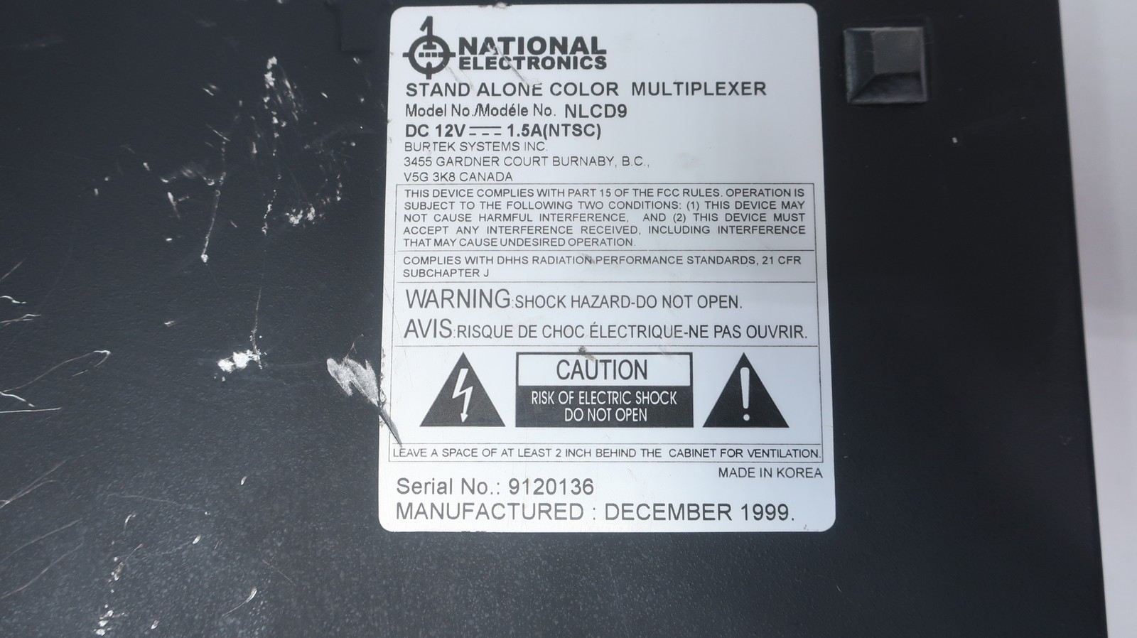 National Electronics NLCD9 Stand Alone Color Multiplexer 12v-dc