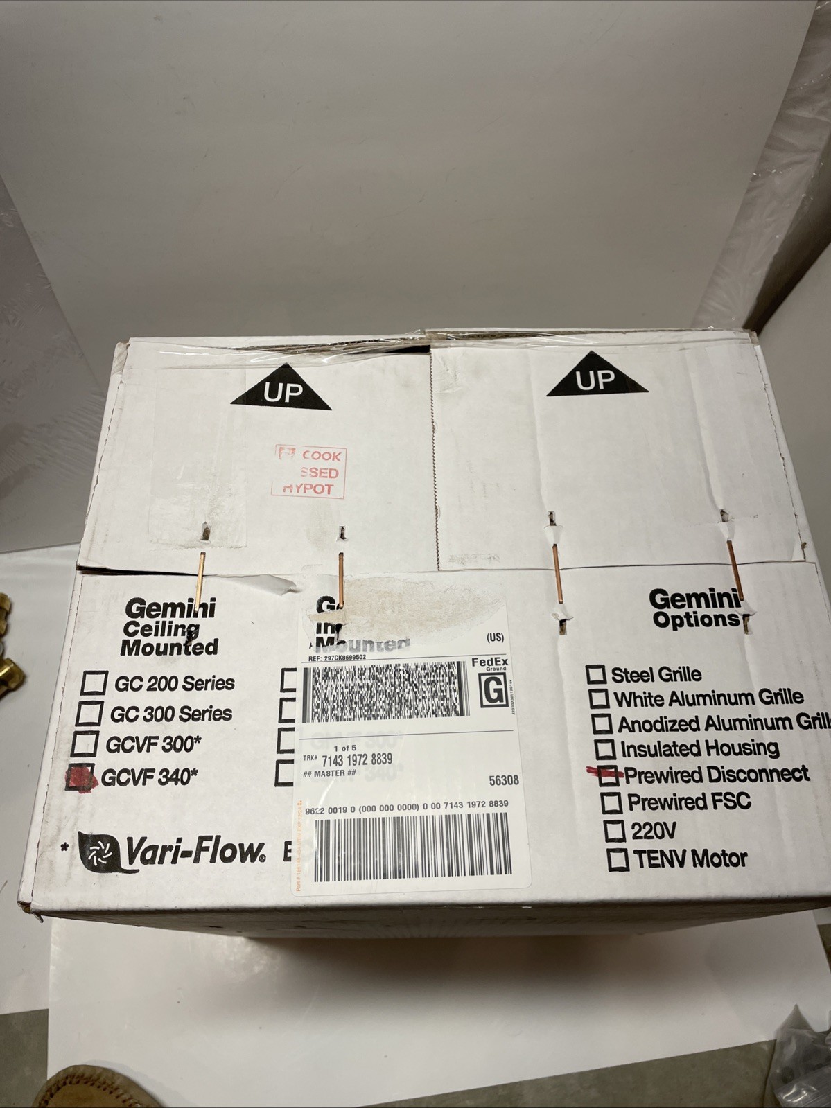 LOREN COOK GEMINI CEILING MOUNTED GCVF 340 VARI FLOW RESTROOM EXHAUST FAN NEW