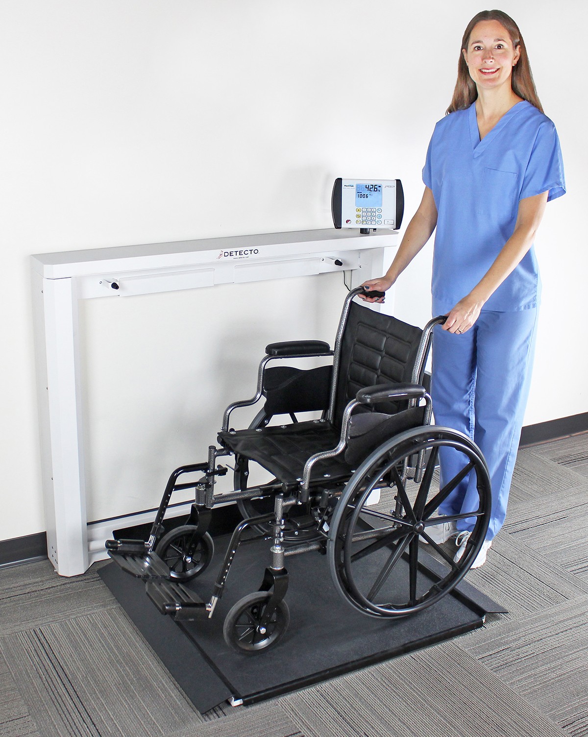 Detecto 7550 Wall-Mount Fold-Up Wheelchair Scale 1000 lb x 0.2 lb BMI AC Adapter