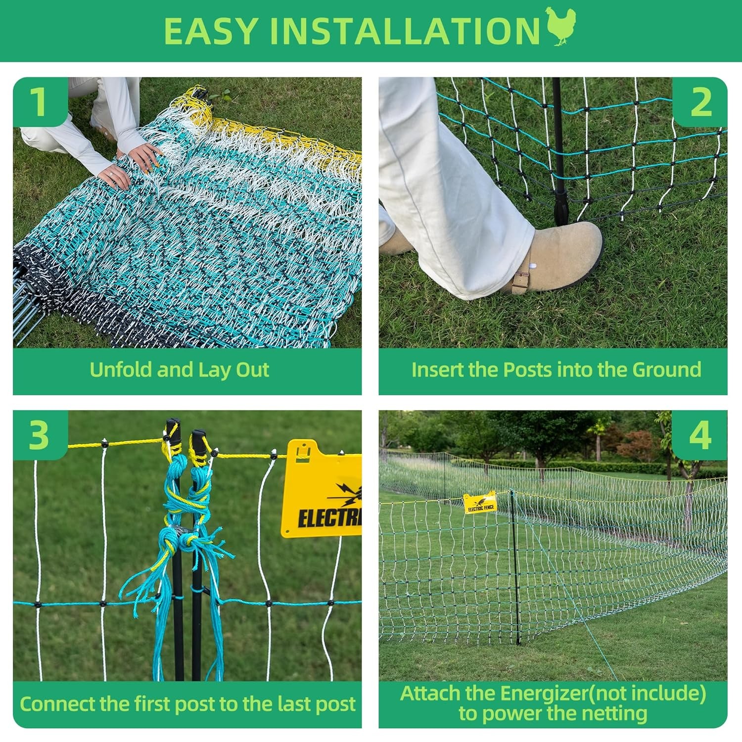 Portable Electric Poultry Netting Fence Nets Mesh 41.5″ H x 164′ L for Farms