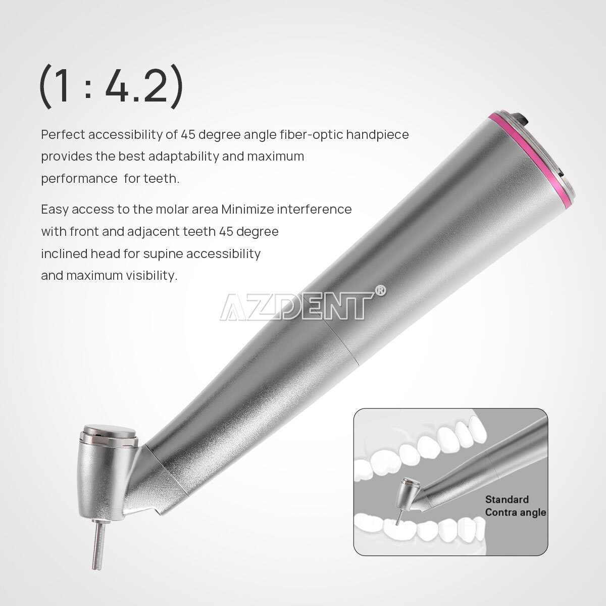 Dental 45° 1:4.2 Increasing Contra Angle Fiber Optic Handpiece Inner External