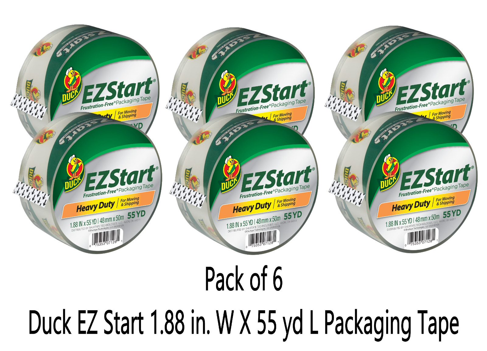 (6 Rolls) Duck EZ Start 1.88 in. W X 55 yd L Packaging Tape