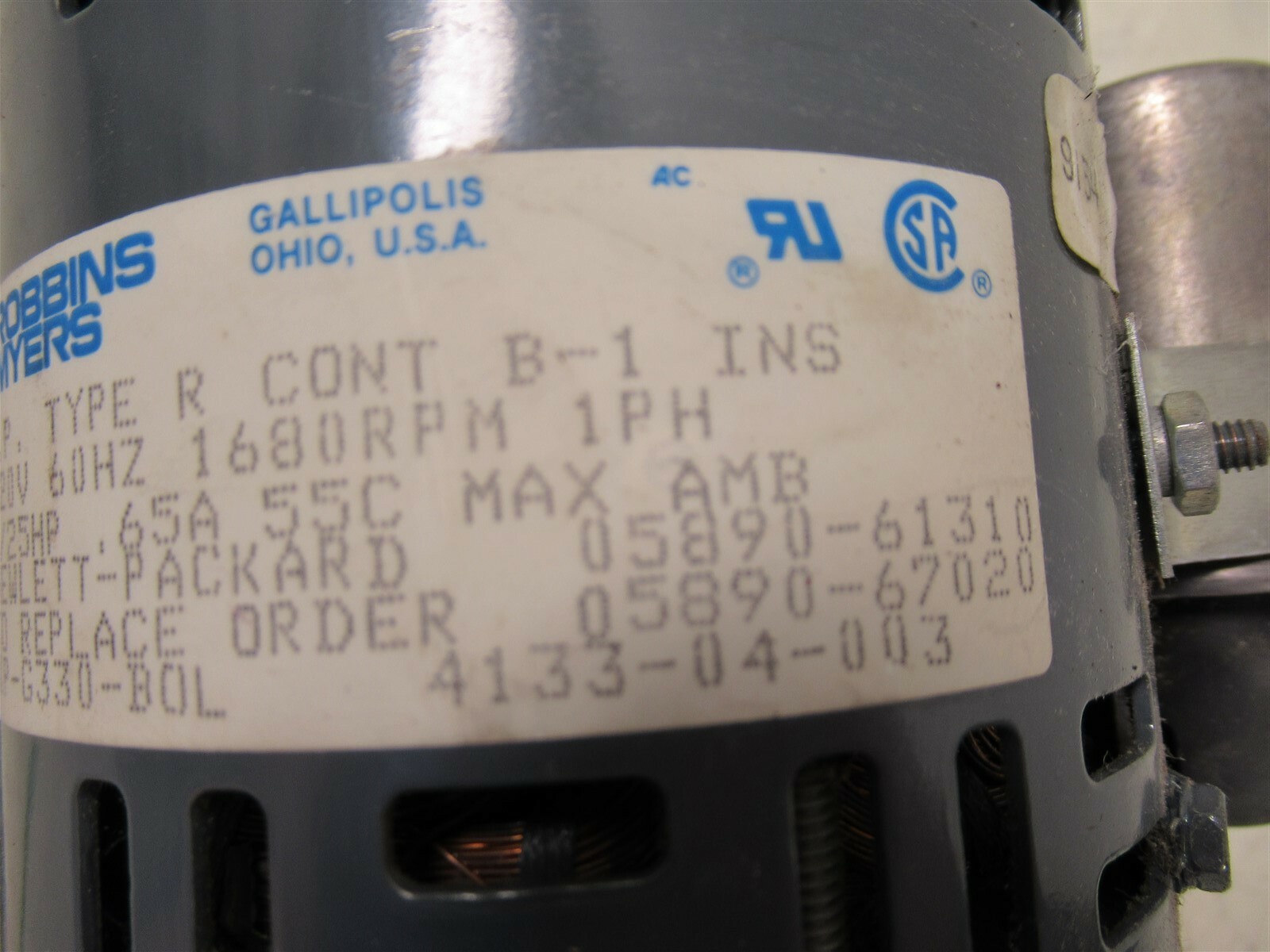 Robbins Myers Type R 1680 RPM Motor for HP Hewlett Packard 05890-61310 GC